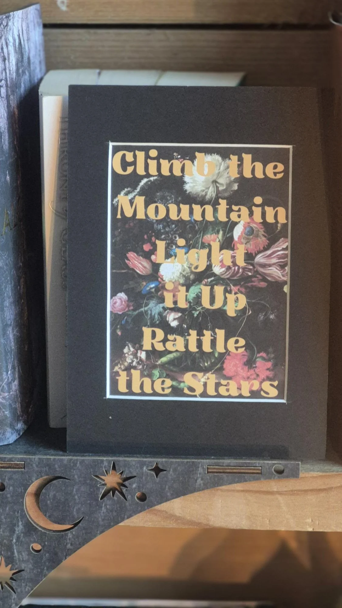 Climb the Mountain Light it Up Rattle the Stars, Fantasy Book Quote Print – Book Lover Gift – Dark Floral Art Print – Bookshelf Decor