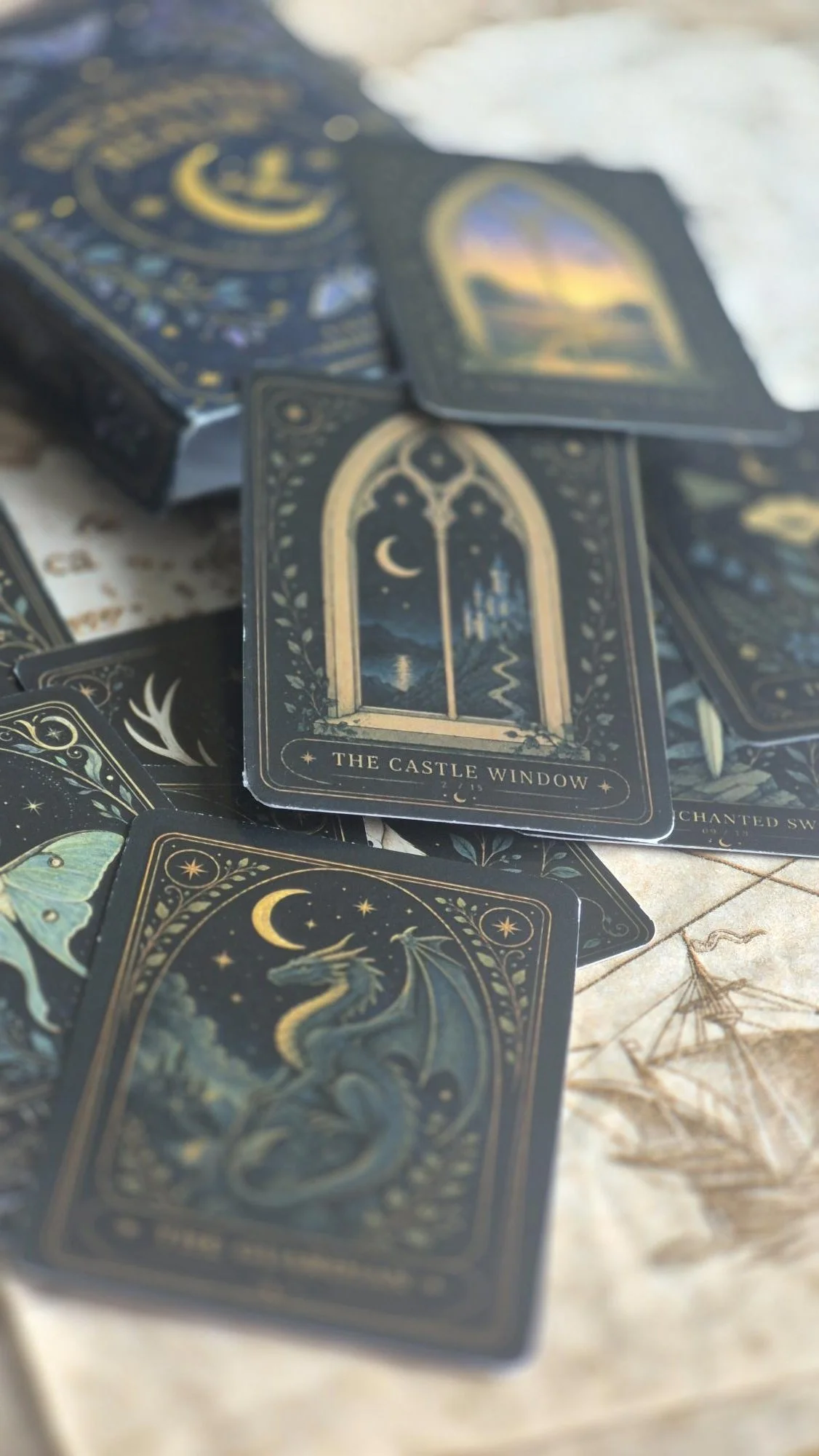 FANTASY BOOKS Collectible Card Deck, The Enchanted Realm, 15 Illustrated Fantasy Cards, Dragon Fairy Gothic Bookish Gift
