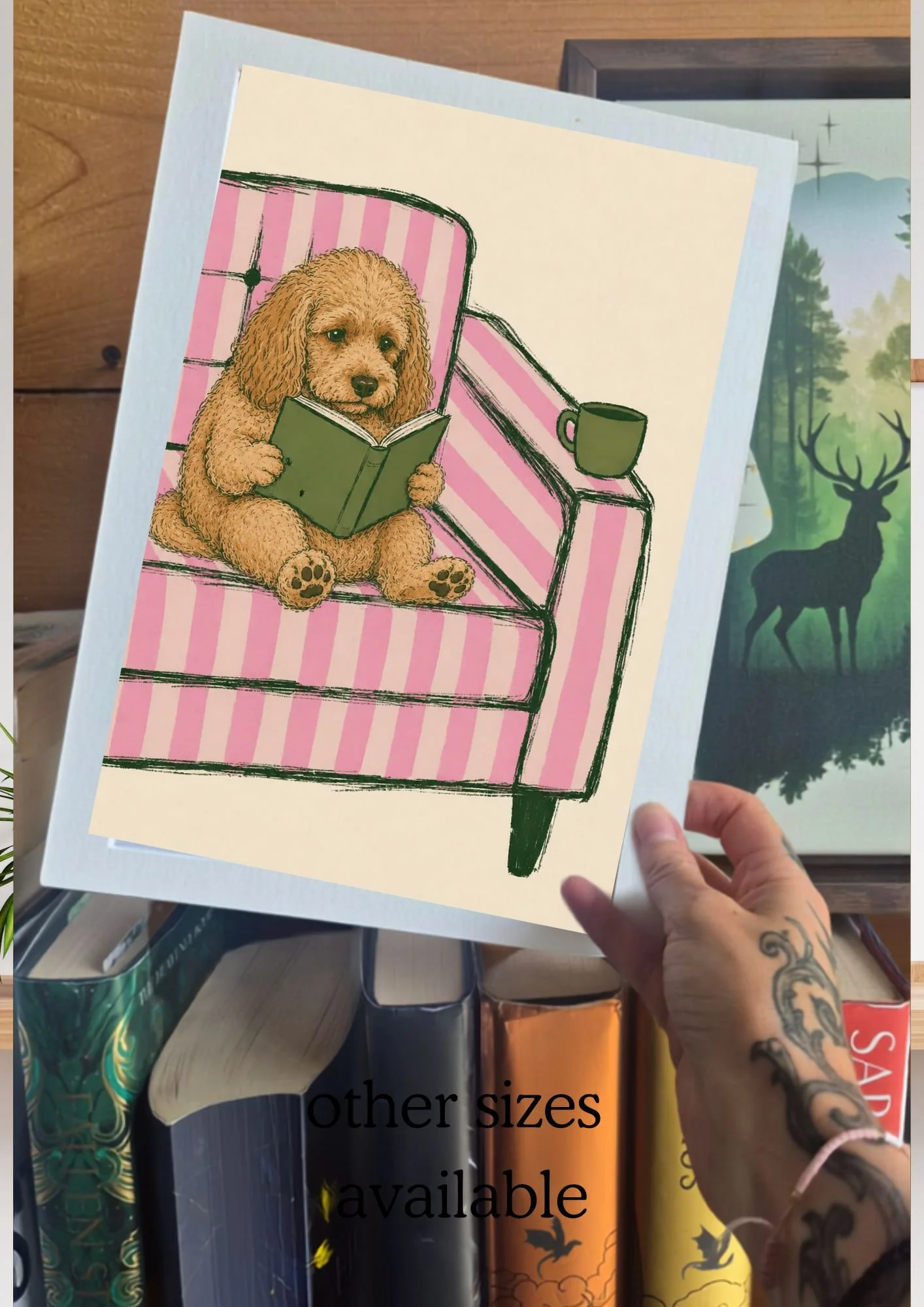 Cute cockapoo dog art | DIGITAL DOWNLOAD option | pink romance reader illustration