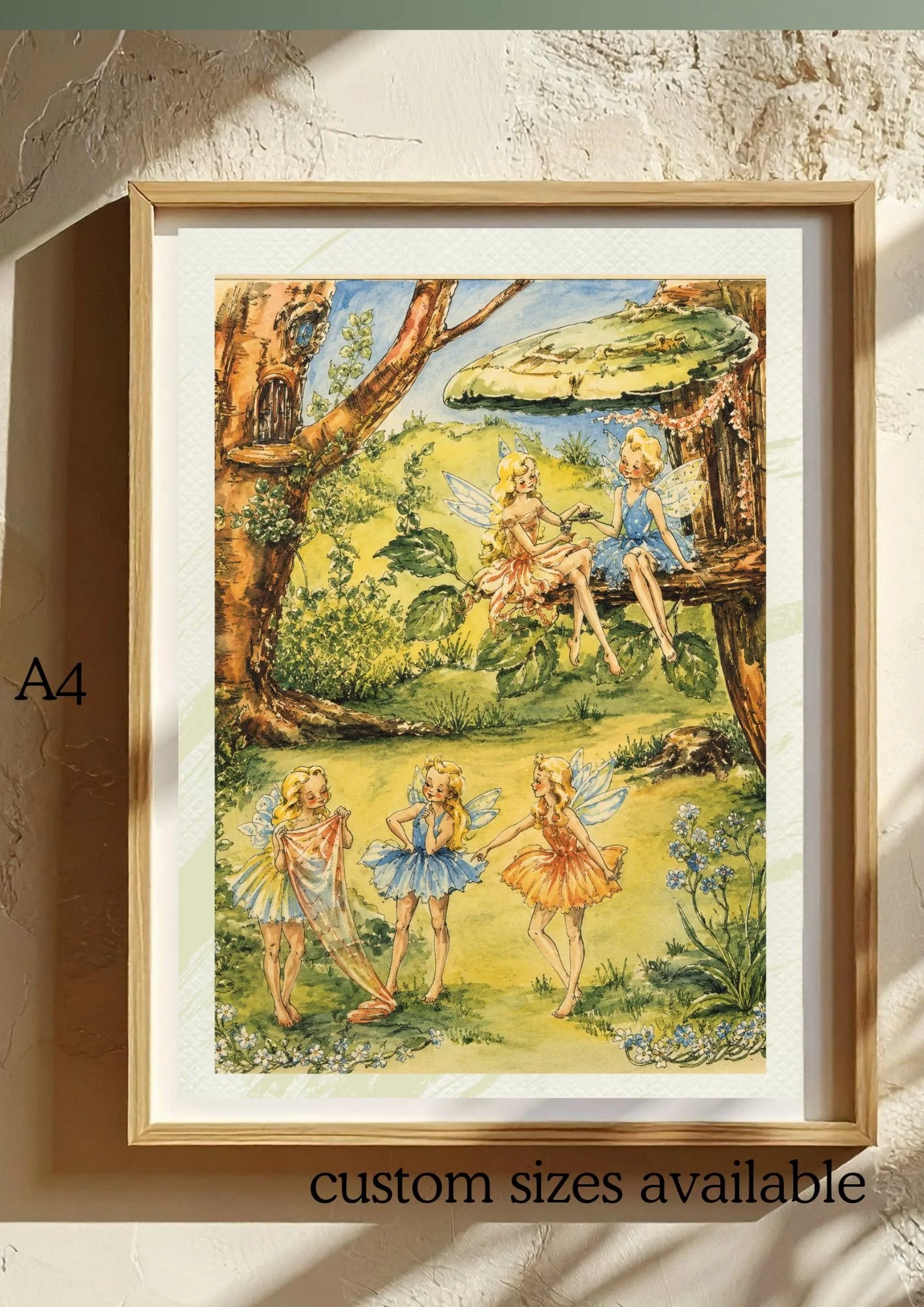 VINTAGE FAIRY Art Print | Whimsical Fairy Cottage Wall Art | Fantasy Bookish Decor | Elves Nursery Illustration | Custom Sizes
