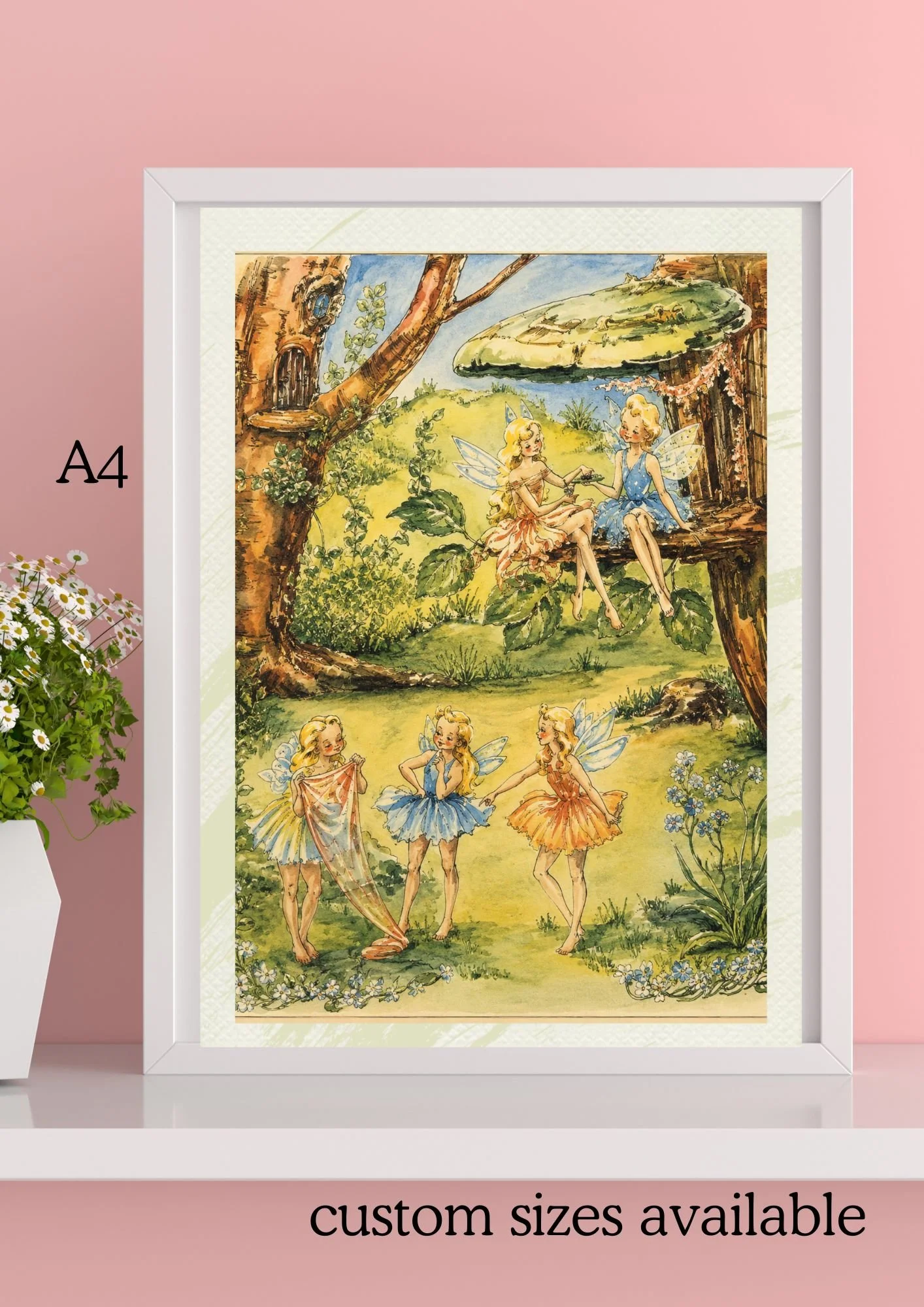 VINTAGE FAIRY Art Print | Whimsical Fairy Cottage Wall Art | Fantasy Bookish Decor | Elves Nursery Illustration | Custom Sizes