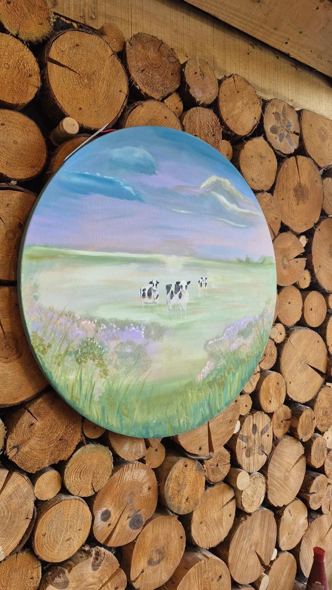 Original Highland Cow Painting | 60cm Round Acrylic Canvas | Modern Farmhouse Wall Art