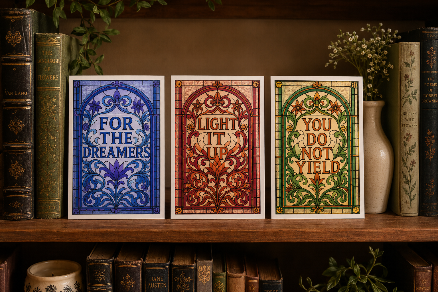 Set of 3 Fantasy ACEO Prints | Bookish Art Cards | Stained Glass Inspired | Romantasy SJM Decor | Mini Art Prints