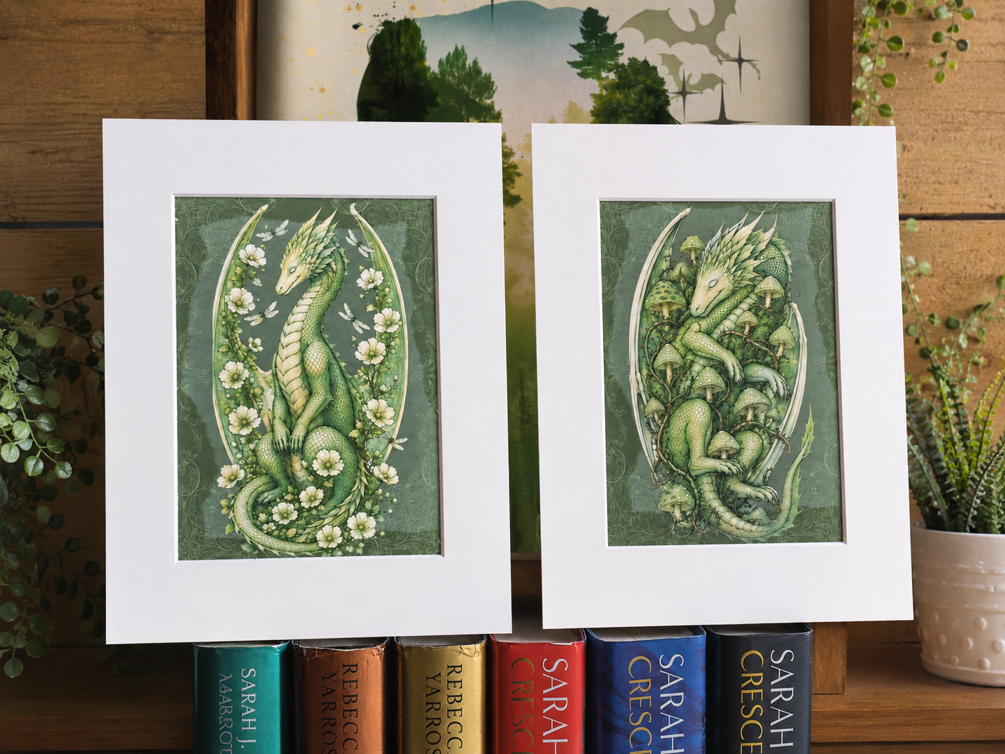 FANTASY DRAGON Art Print Set of 2 | Gothic Dragon Wall Art | Green Fairytale Dragon Decor | Bookish Creature Prints | Dragon Lover Gift