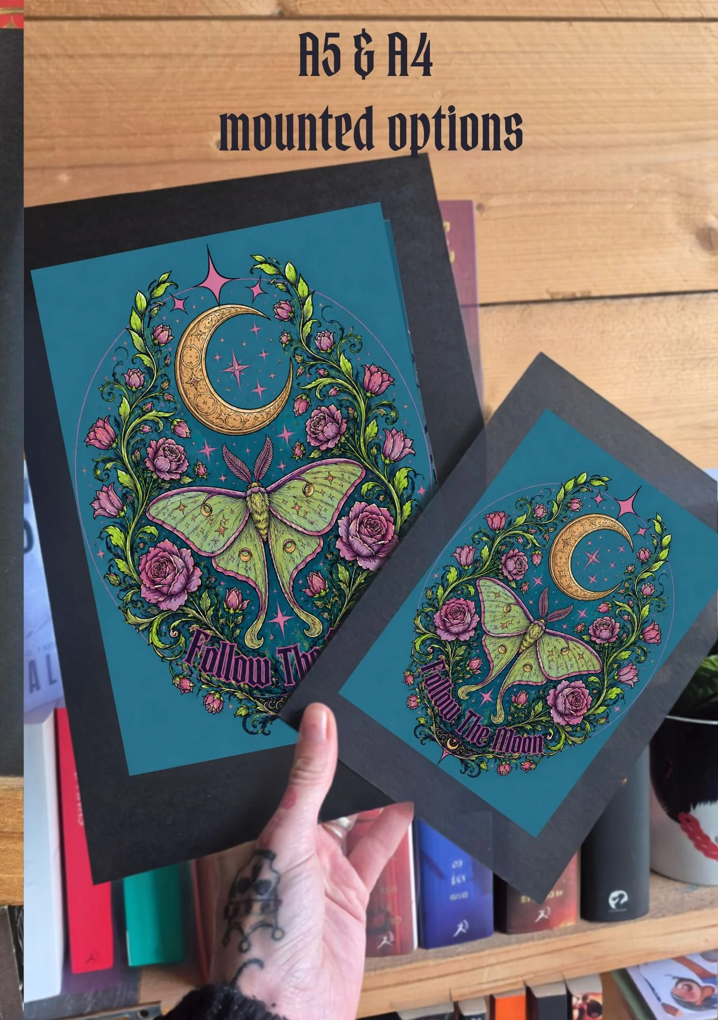 GOTHIC MOON Wall Art | Celestial Botanical Print |Follow the Moon Luna Moth Art Print | Witchy Home Decor | Book Lover Gift | Fantasy Decor