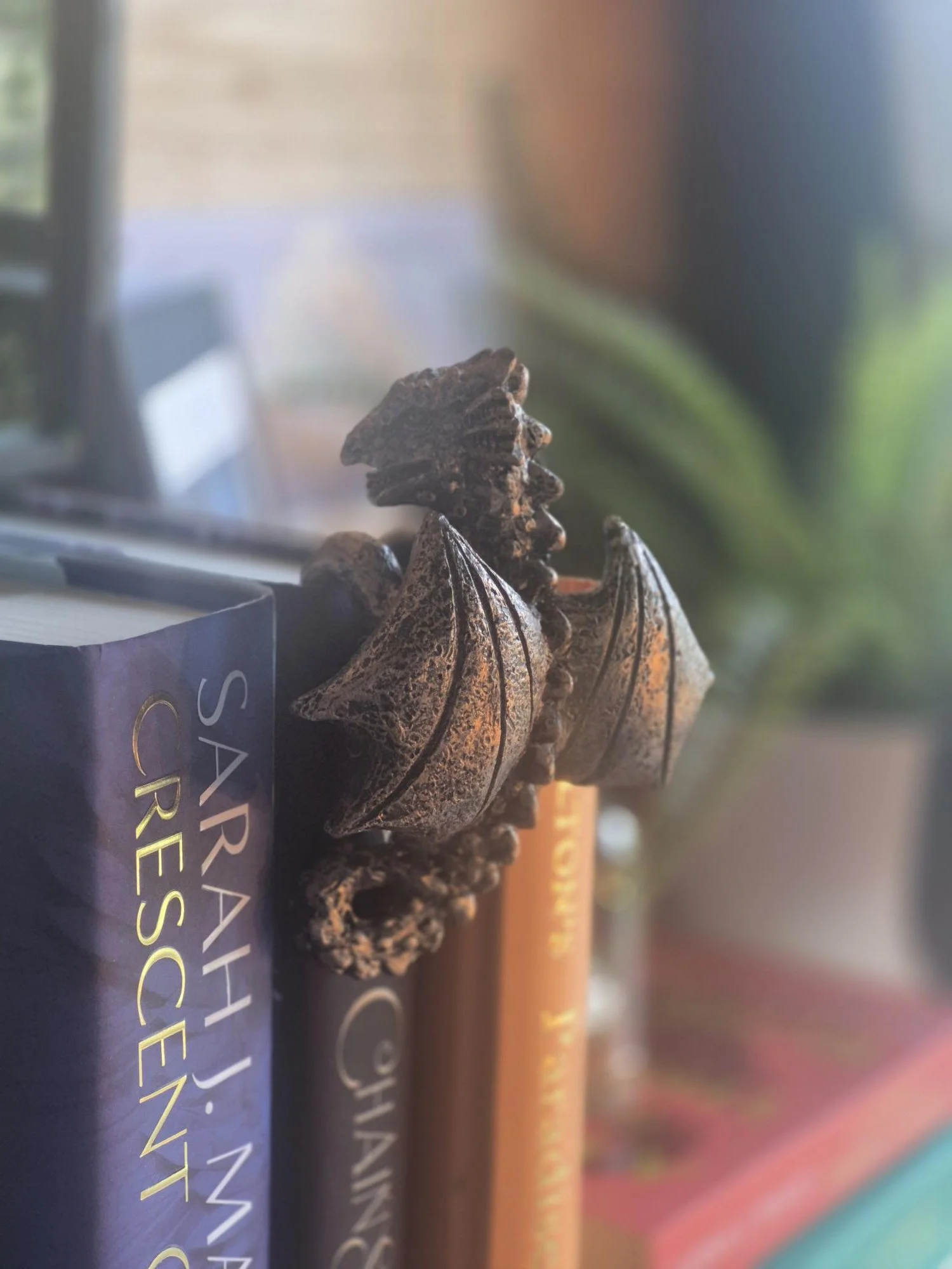 Fantasy DRAGON BOOK Ornament: Gothic Bookshelf Decor, wyvern bookend, rustic gold dragon, mythical creature accessory, hardback book art