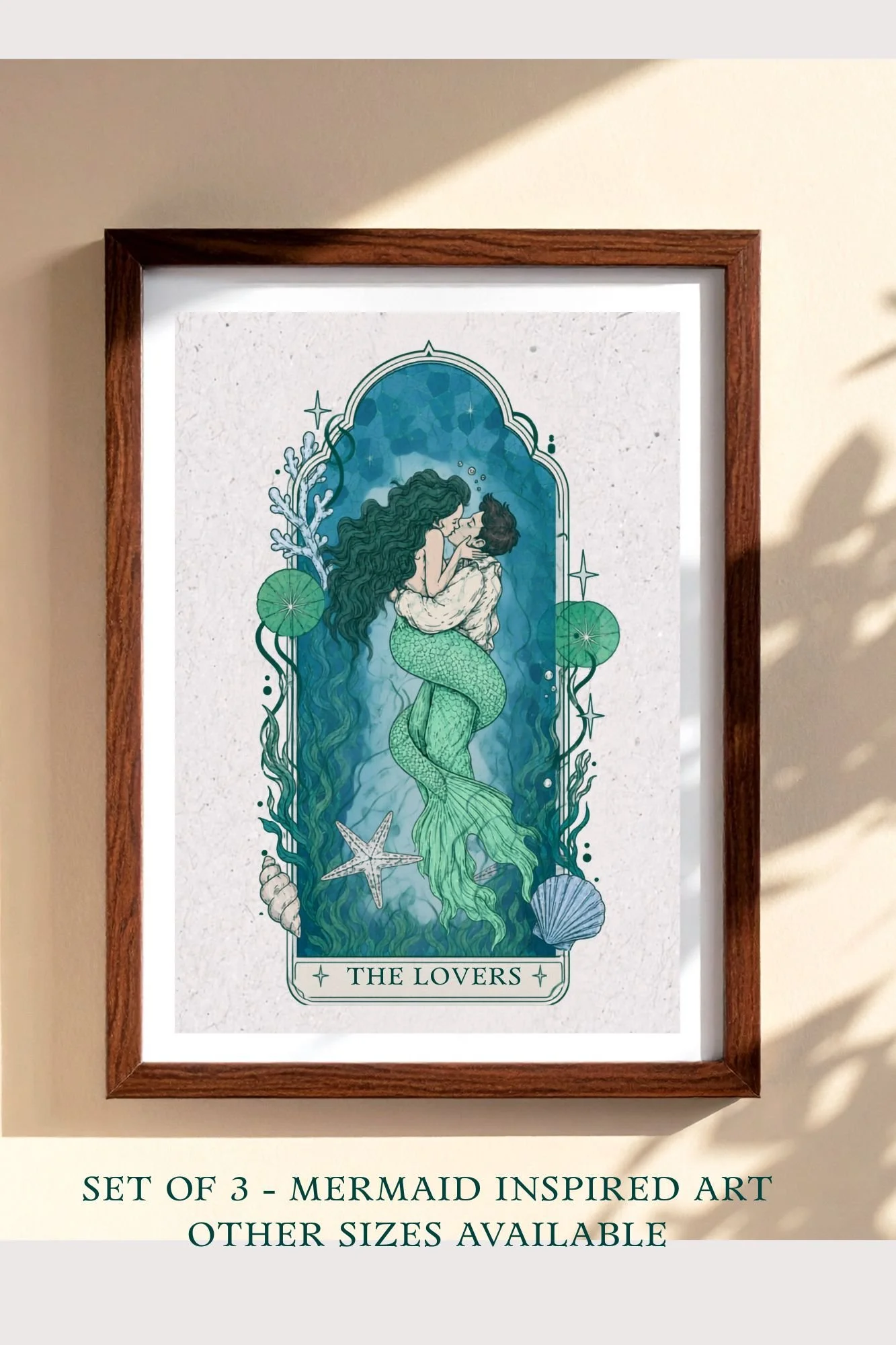 MERMAID Art Print Set of 3 | FANTASY Book Lover Wall Art | Siren & Ocean Goddess Illustrations | A5 Mounted Prints | Bookish Decor Gift