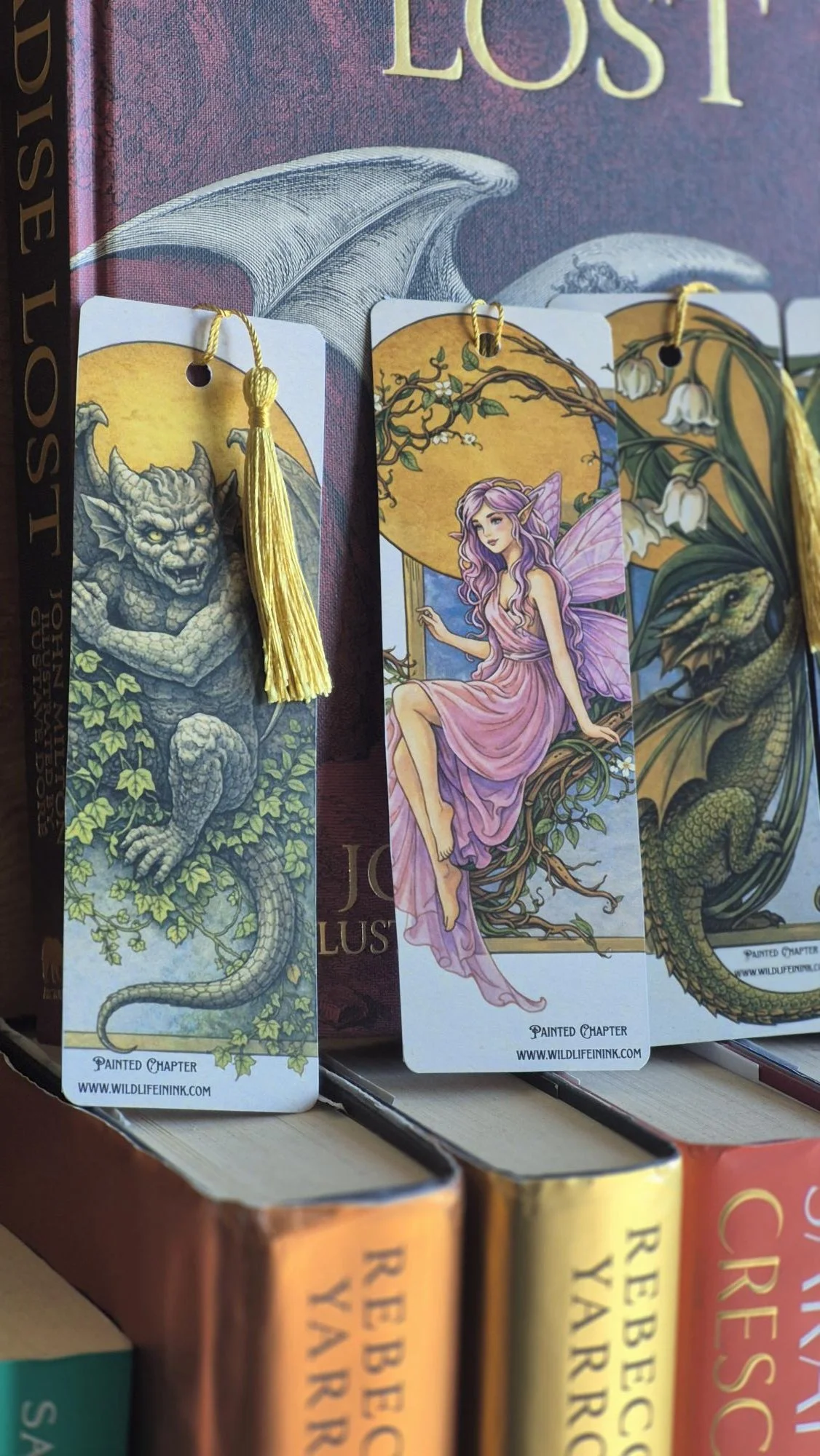Fantasy Fairytale Bookmark Set of 4, Dragon Fairy Gargoyle Bookmarks, Gold Tassel, Fantasy Book Lover Gift