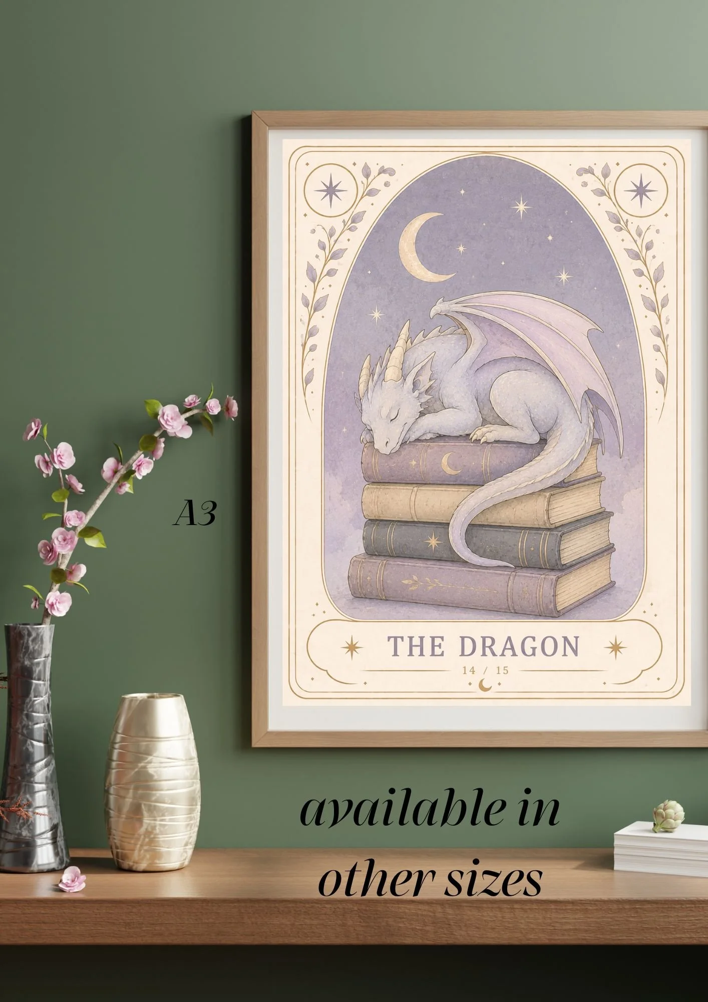SLEEPING DRAGON Art, Fantasy Bookish Decor, Book Lover Gift, Romantasy Wall Art, Stylish Bookish Decor, A5 A4 A3