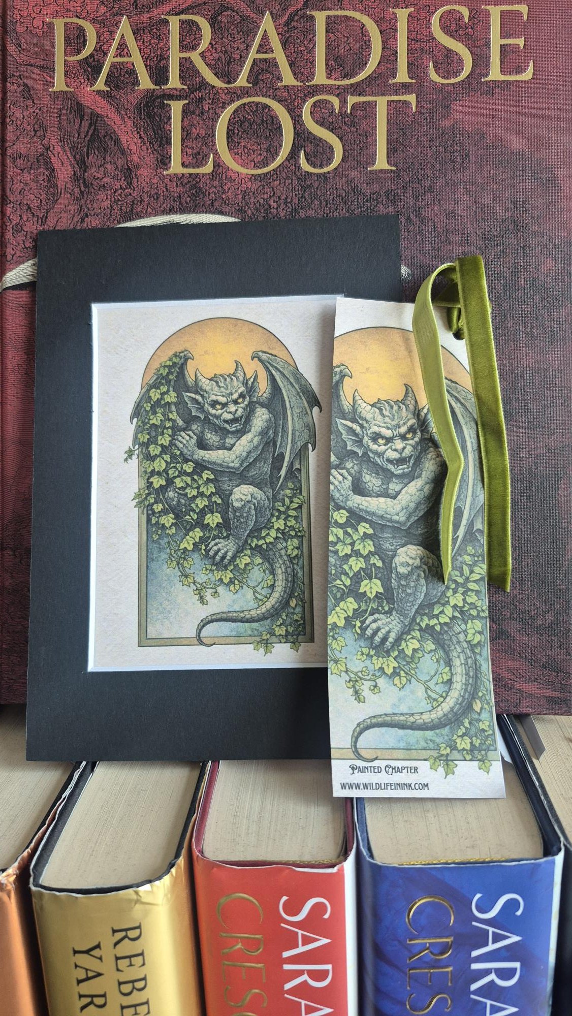 Fantasy GARGOYLE Art Print & Bookmark SET, Bartholomew Wall Art, Gothic Book Lover Gift, Mythical Creature Illustration