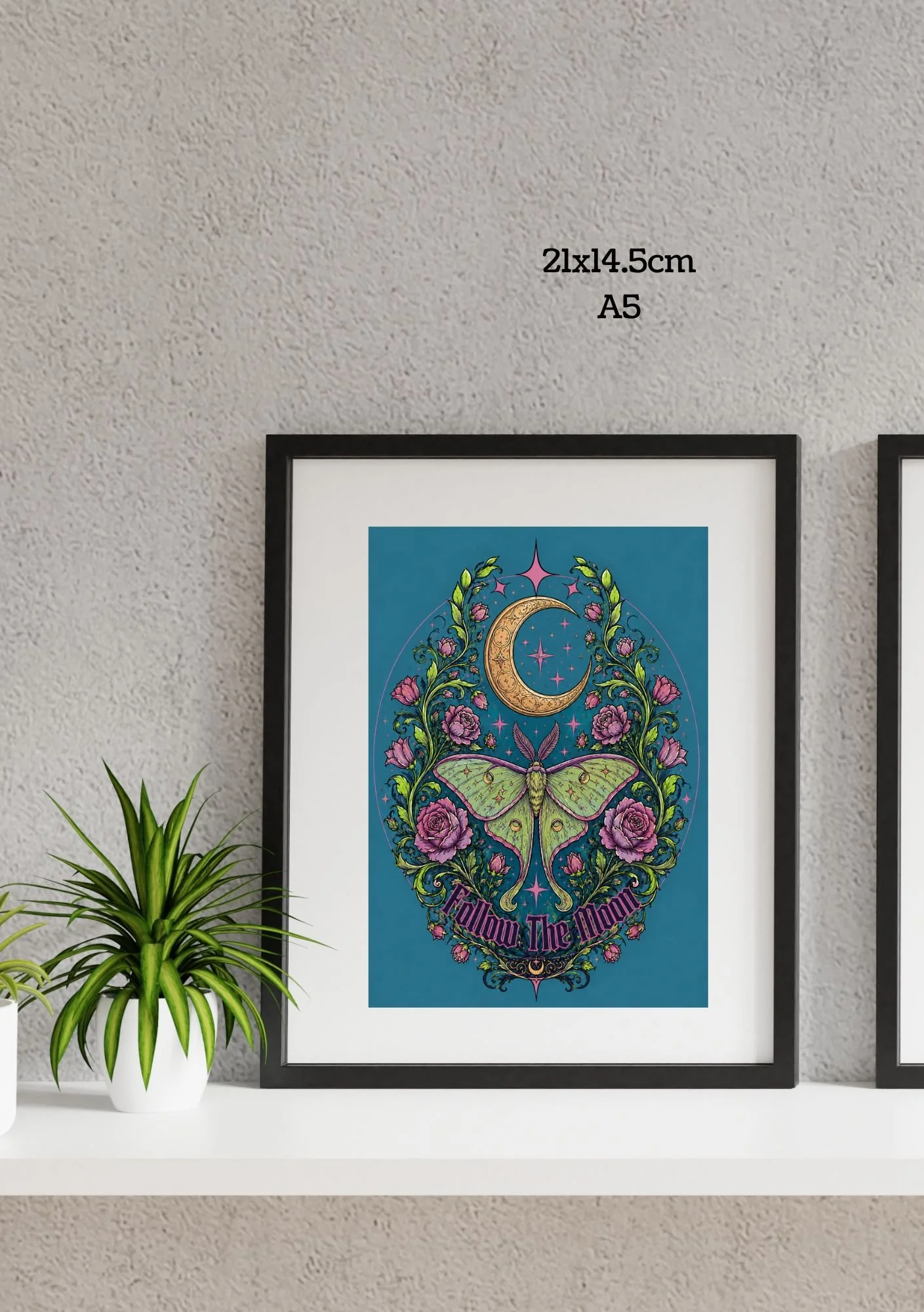 GOTHIC MOON Wall Art | Celestial Botanical Print |Follow the Moon Luna Moth Art Print | Witchy Home Decor | Book Lover Gift | Fantasy Decor