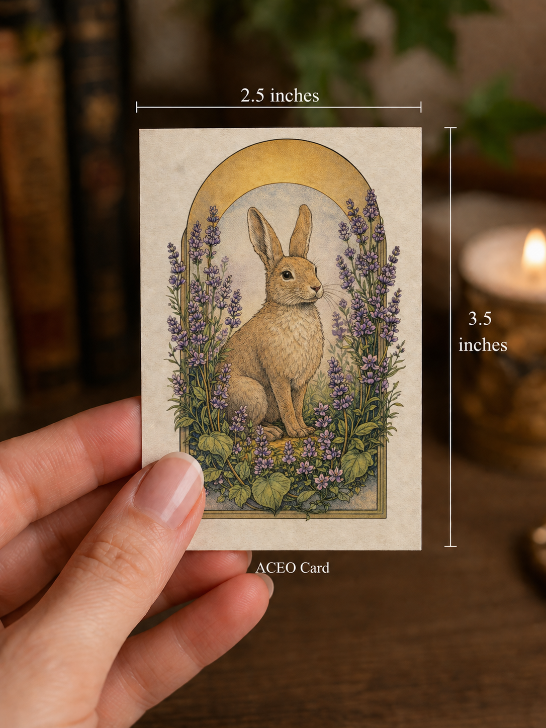 Full set of six fantasy ACEO cards arranged together showing owl, dragon, rabbit, fairy, gargoyle and serpent designs.