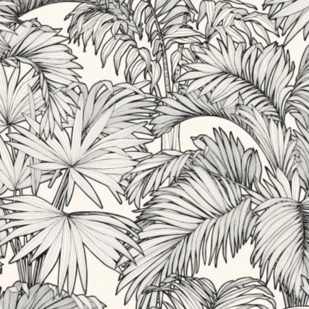 Tissu feuillage noir et blanc koko