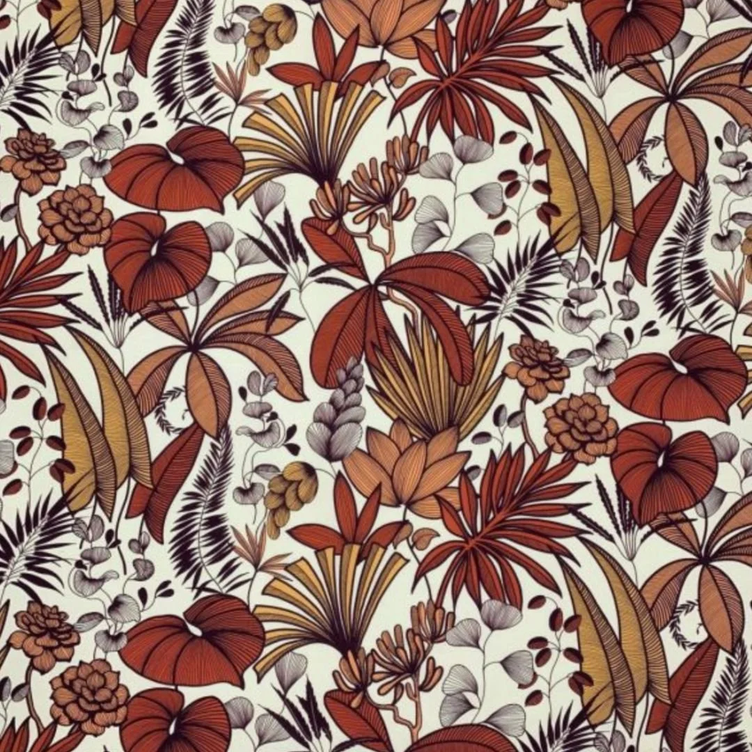 Tissu feuilles rouges Naé