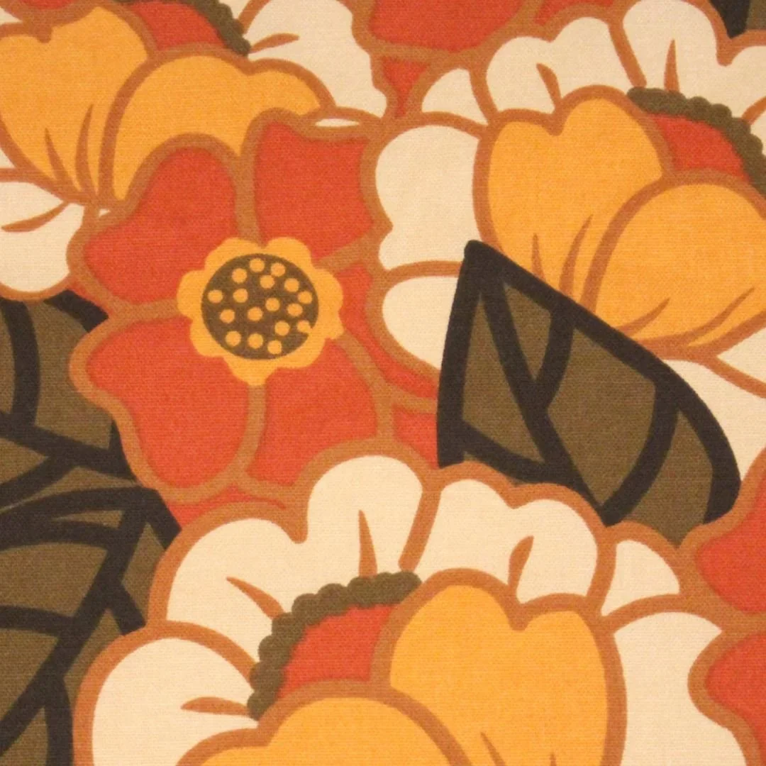 Tissu vintage grosses fleurs orange Juno