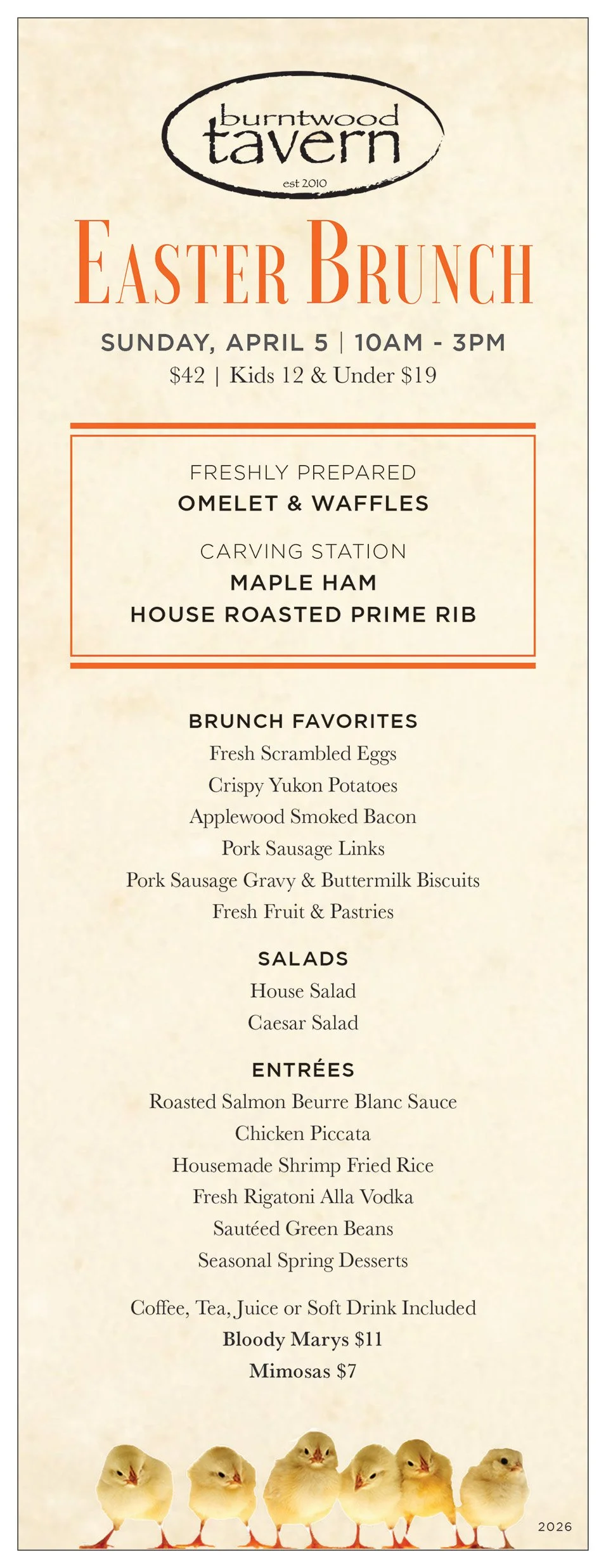 Celebrate Easter in Style with our Burntwood Tavern Brunch Buffet! Limited seating available. Make your reservation today!