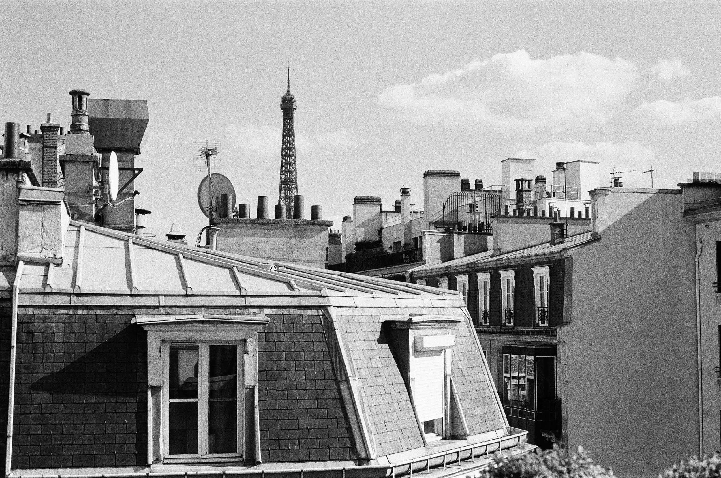 The view from our hotel was perfect for the last day of a honeymoon. At night the Eiffel Tower lights up in sparkling chaos for five minutes at the top of the hour. Why join the crowds when you can see it from your room?