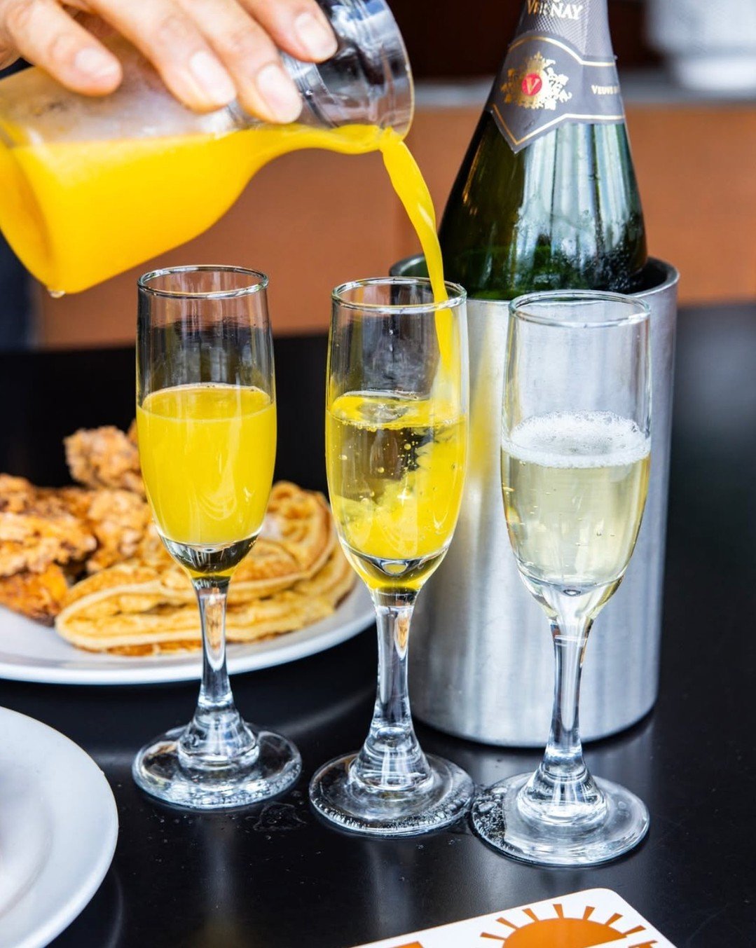 National Mimosa Day = our holiday. 🥂

Join us this Saturday for:
✨ $5 mimosas all day
🍾 $30 bottles
+ second bottle just $10!

See you at brunch. 😋

#24Diner #ATXBrunch #AtxEats #NationalMimosaDay | where to brunch in austin | national mimosa day