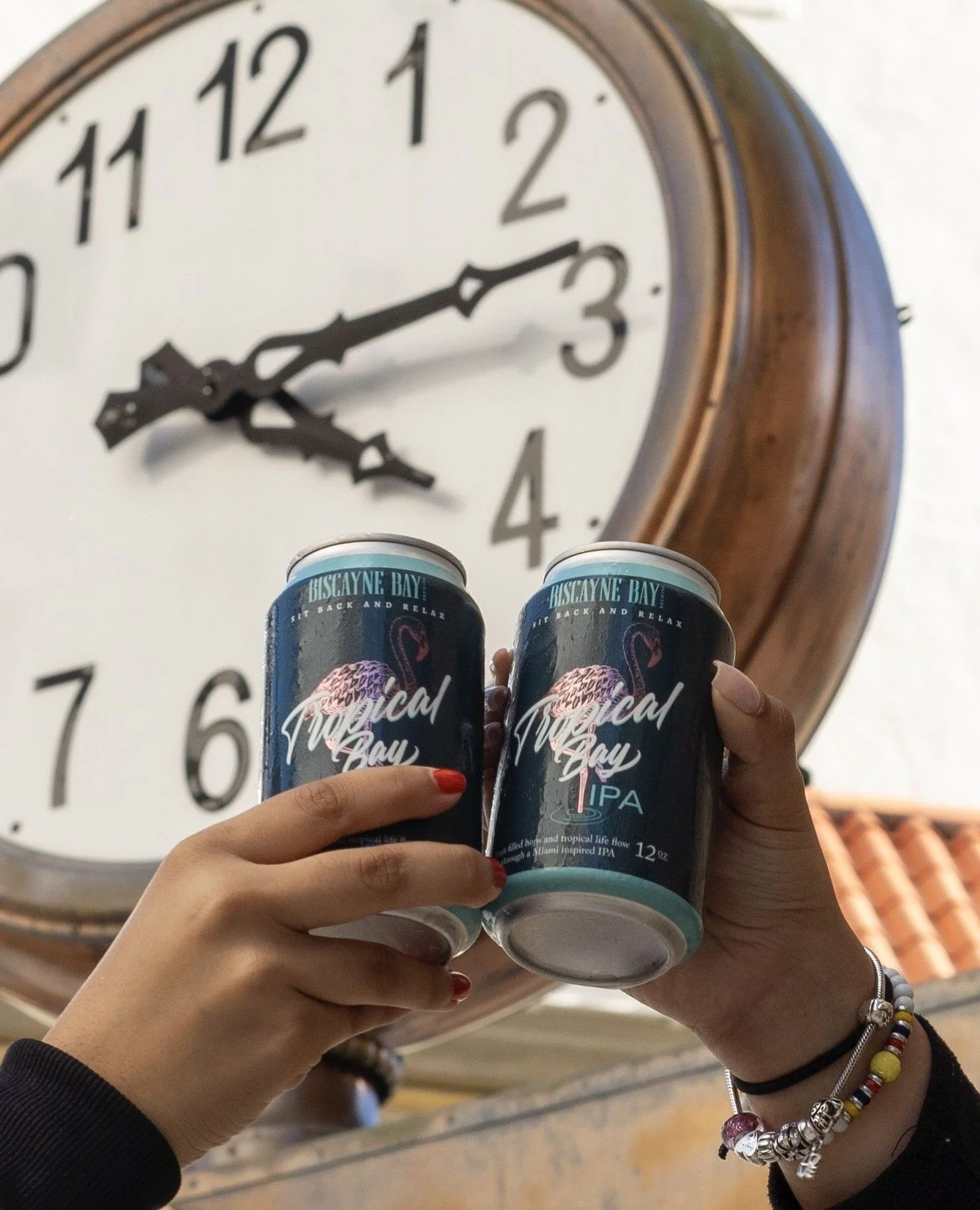Clock's ticking! Time to grab a Tropical Bay IPA with your best friend. 🍺🕐 #BiscayneBayBrewing #TropicalBayIPA #CraftBeer #HappyHour #Miami