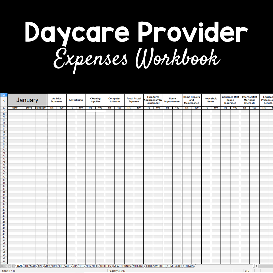 Daycare Provider ULTIMATE Expense Workbook — Work Life Glue With Regard To Home Daycare Tax Worksheet
