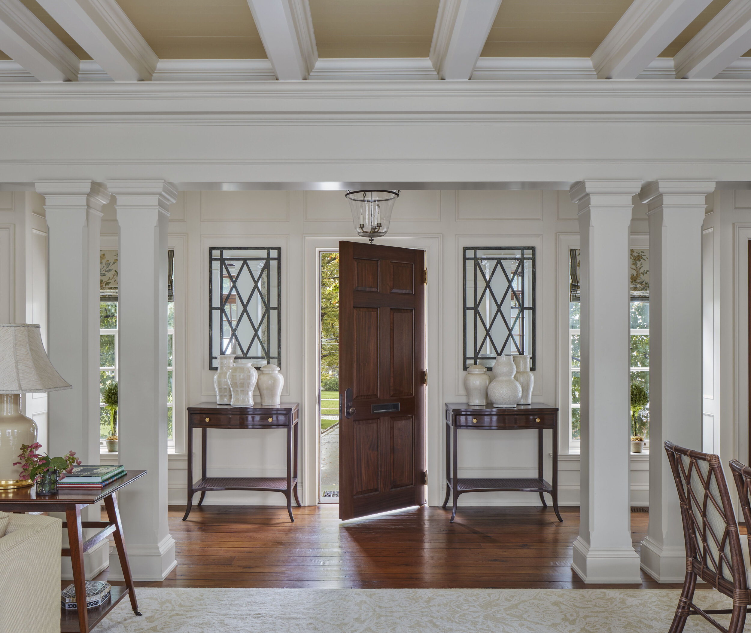 Georgian home in Greenwich CT, paneled library millwork