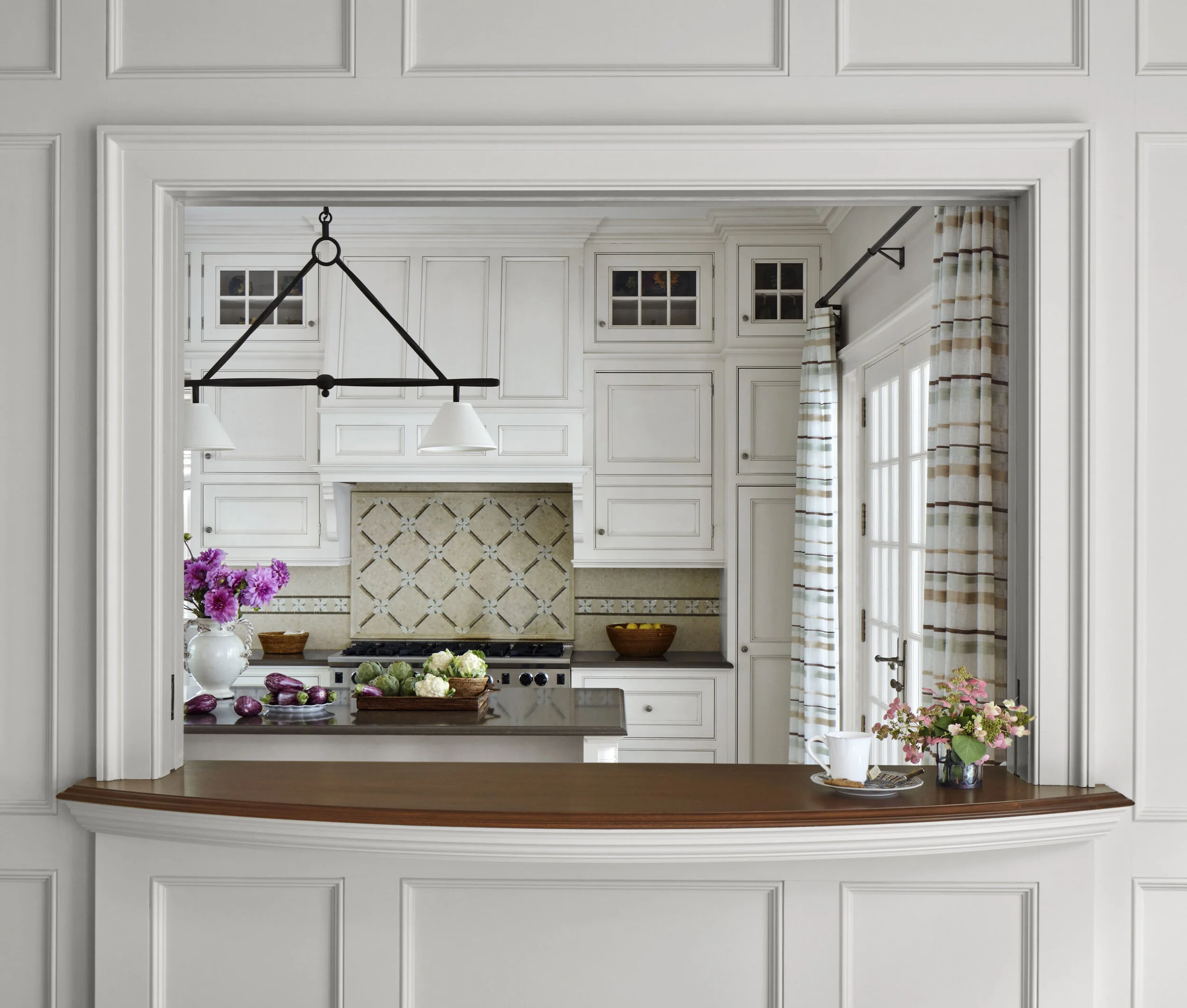 Colonial home in Greenwich CT, coffered ceiling millwork