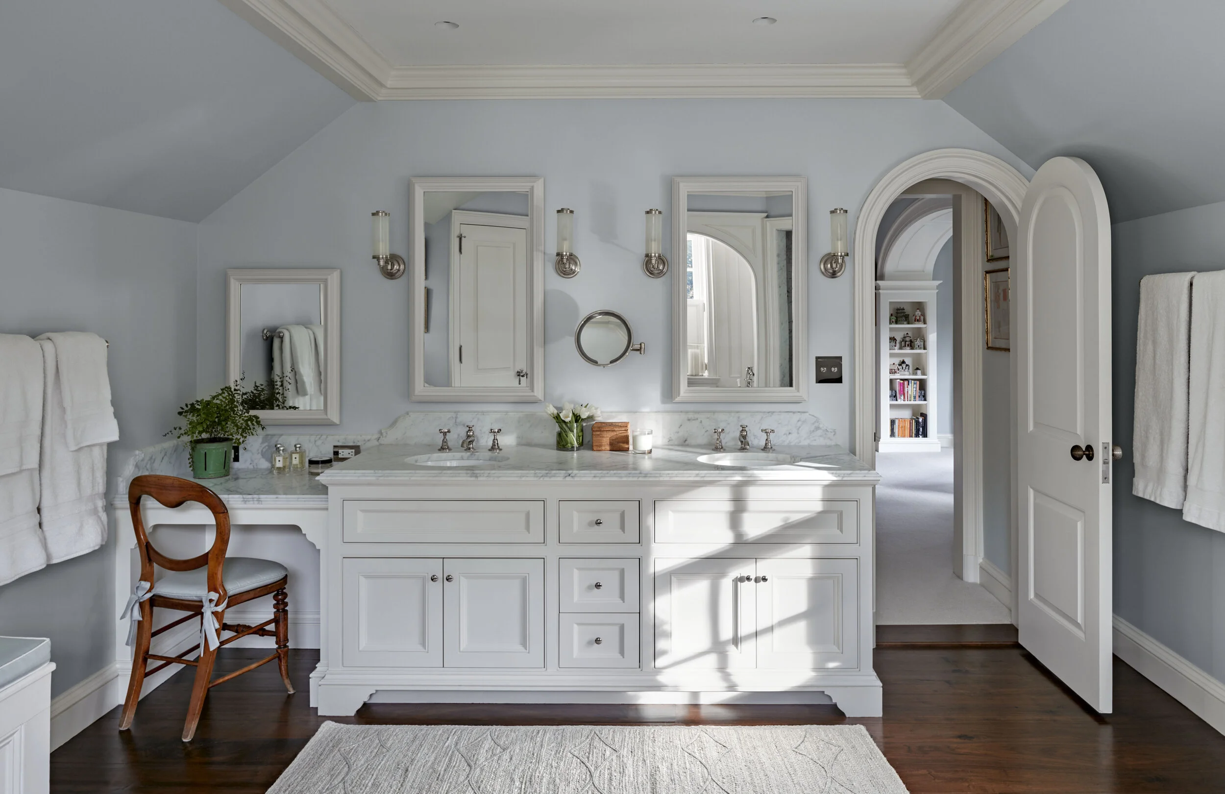 Georgian home in Greenwich CT, bathroom with double vanity