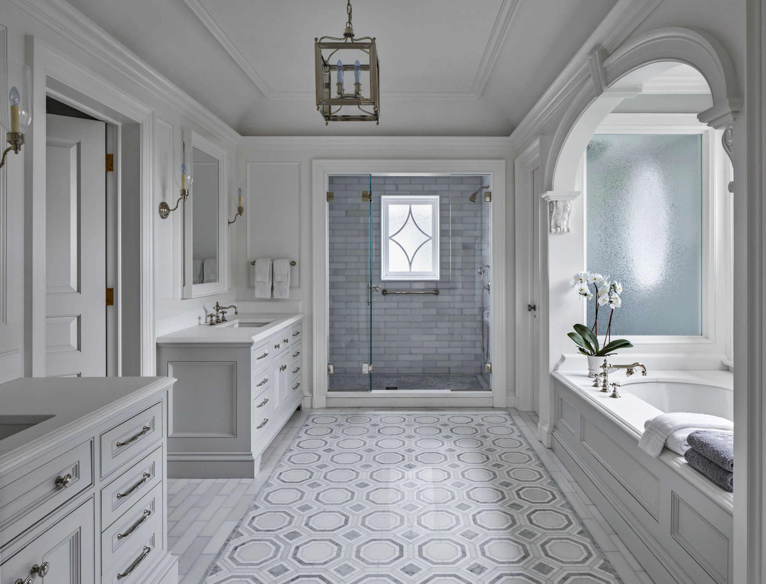 Shingle style home in Greenwich CT, bathroom shiplap wall