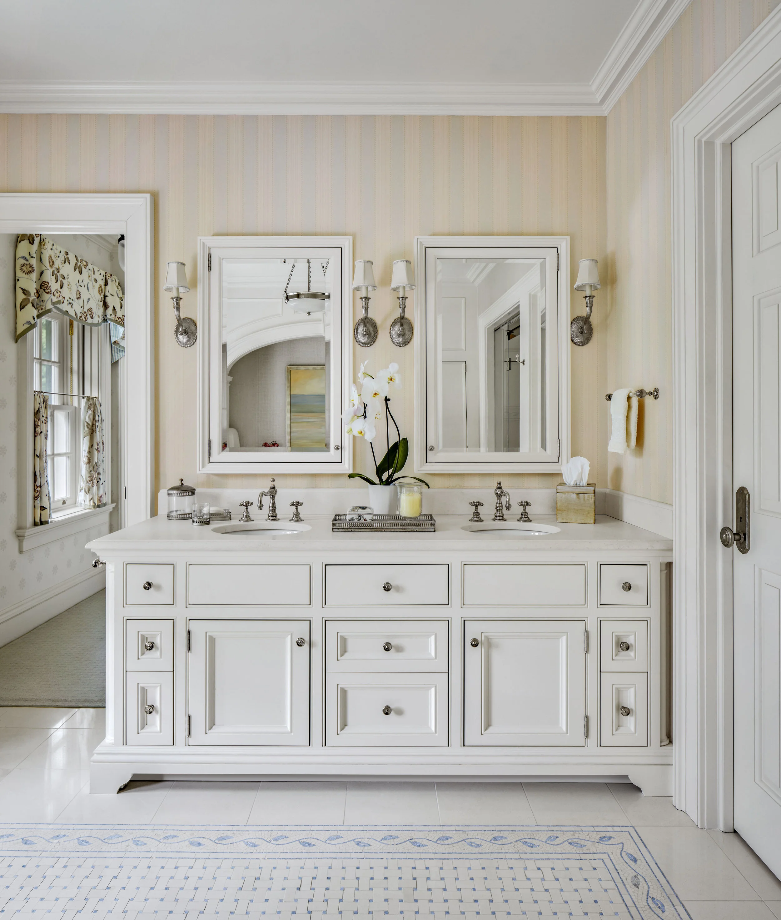 Colonial home in Greenwich CT, bathroom custom vanity detail
