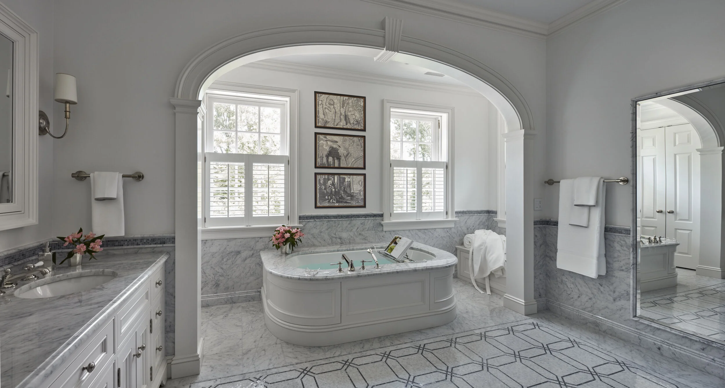 Colonial home in Greenwich CT, bathroom pedestal sink