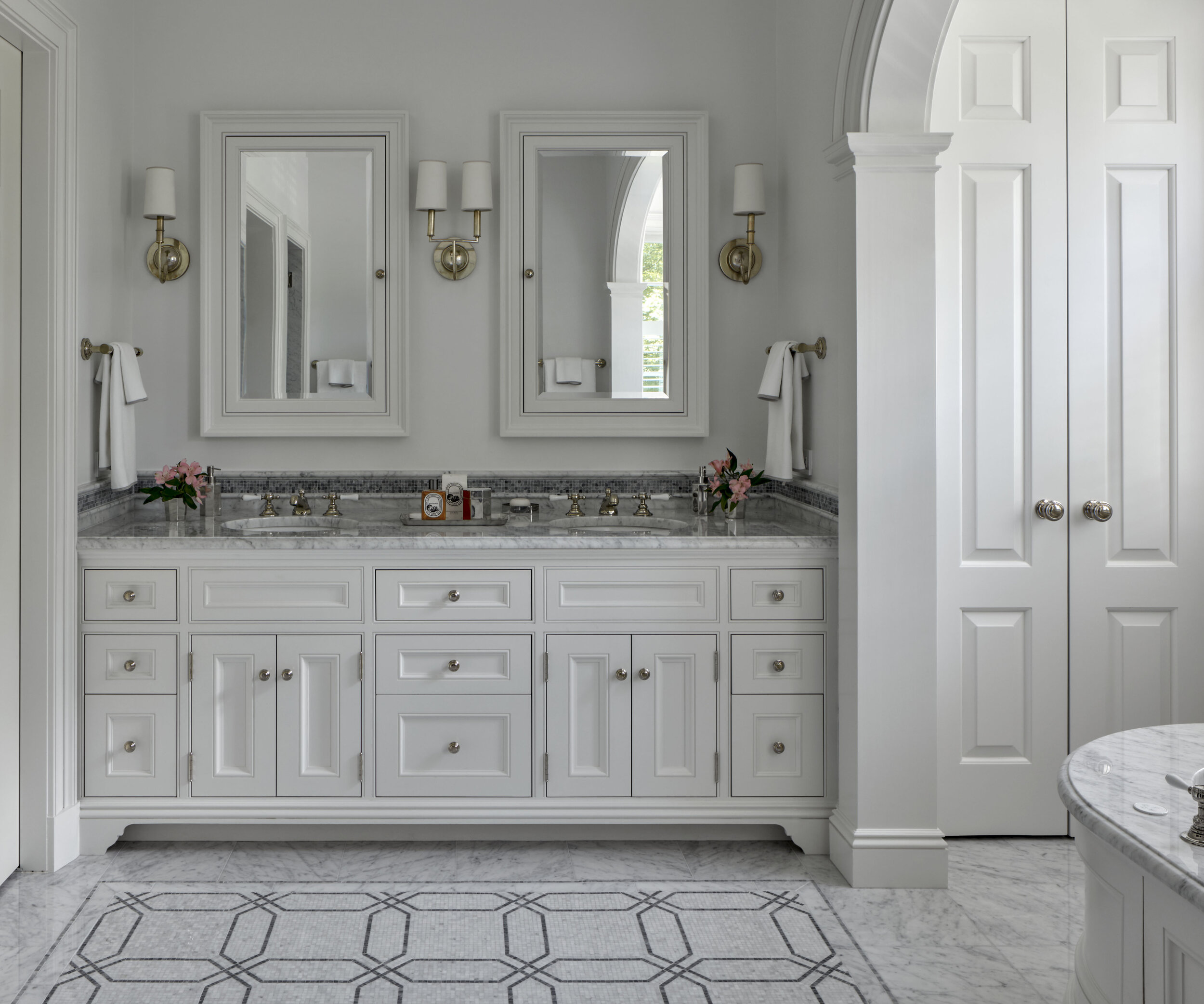 Shingle style home in Greenwich CT, bathroom clawfoot tub