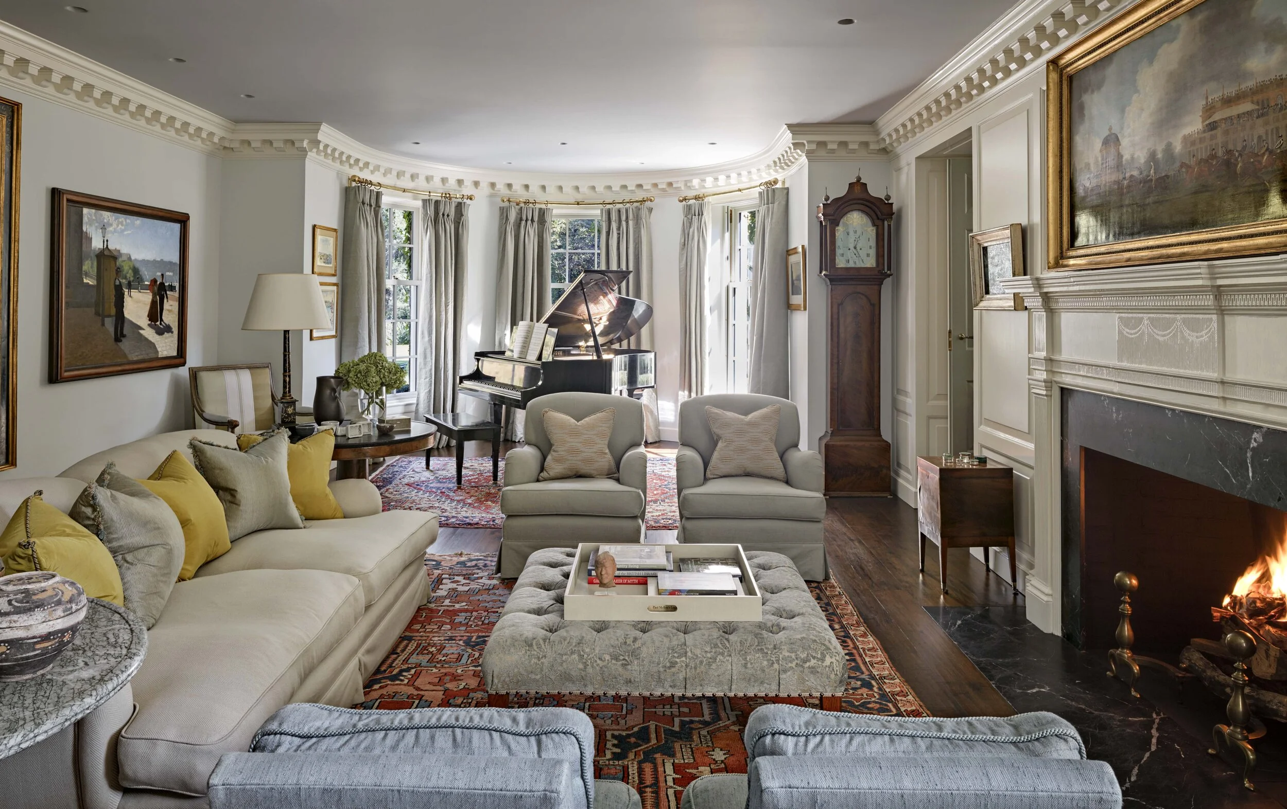 Georgian home in Greenwich CT, living room bay window