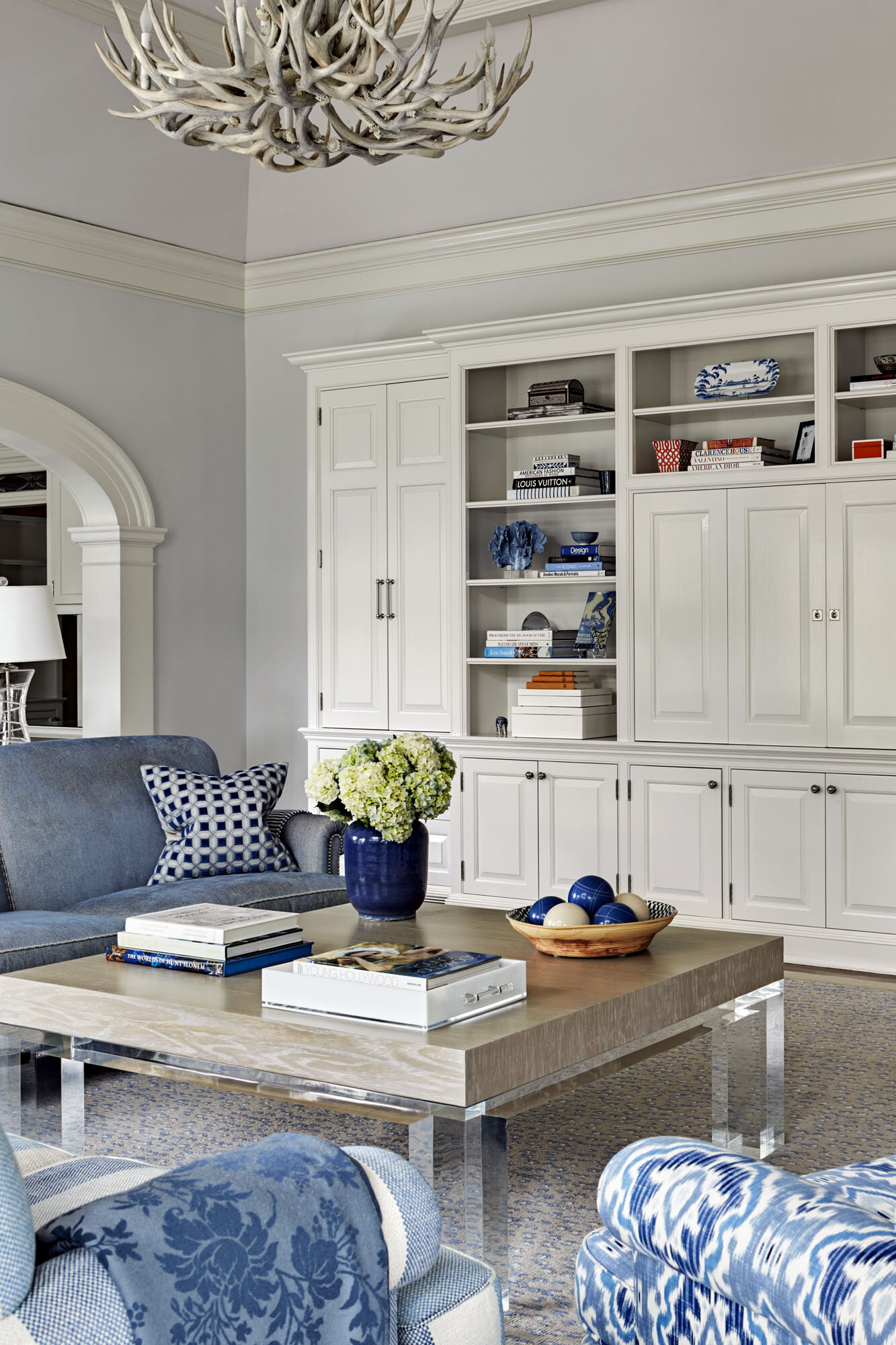 Colonial home in Greenwich CT, living room library detail