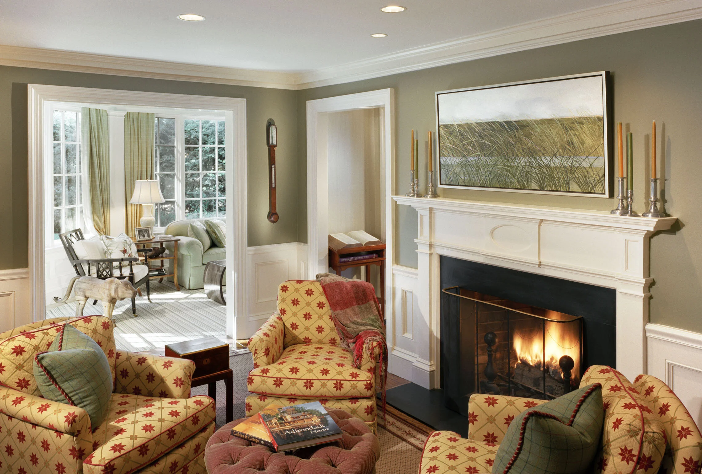 Shingle style home in Greenwich CT, rustic living room