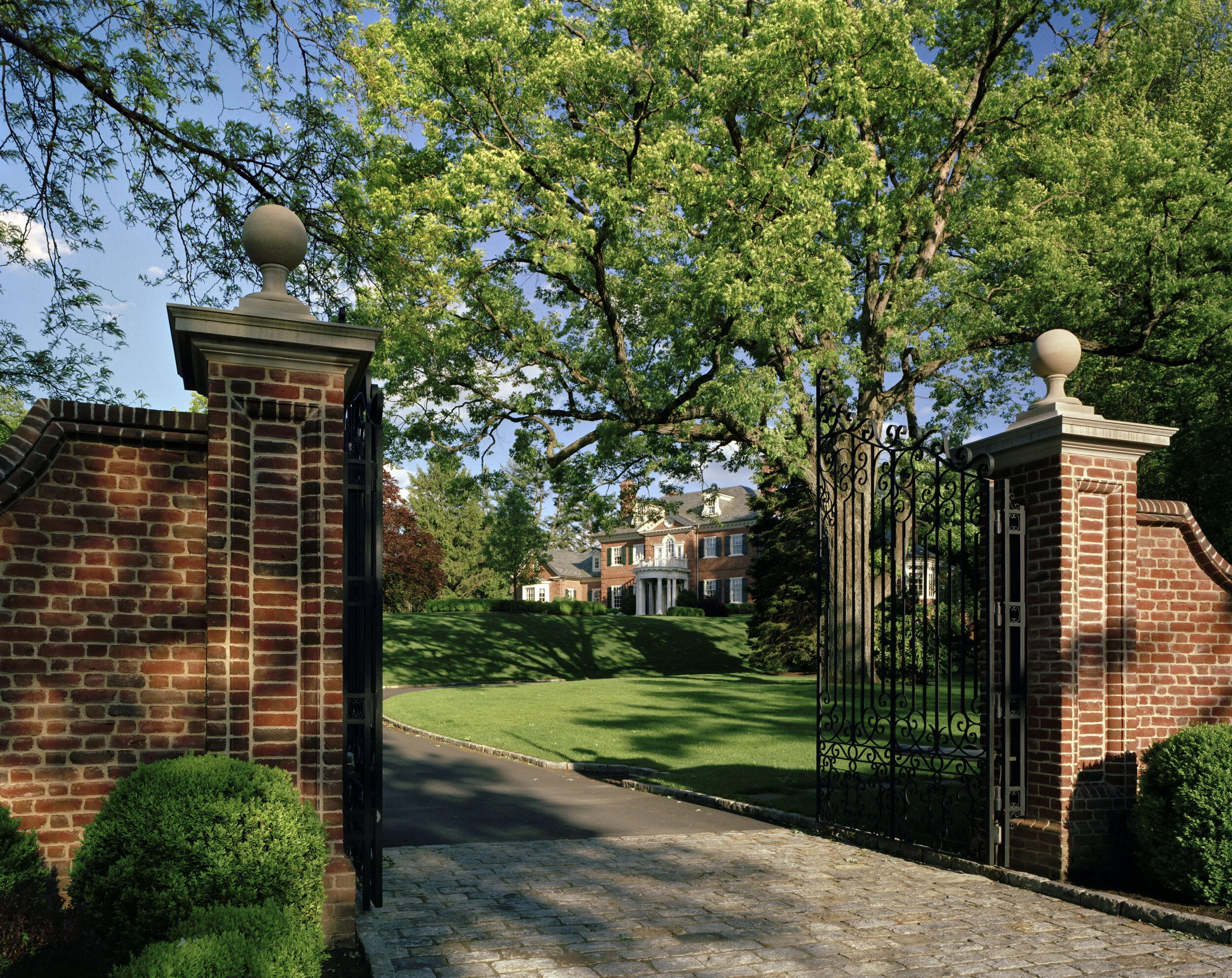 Georgian home in Greenwich CT, iron entry gate