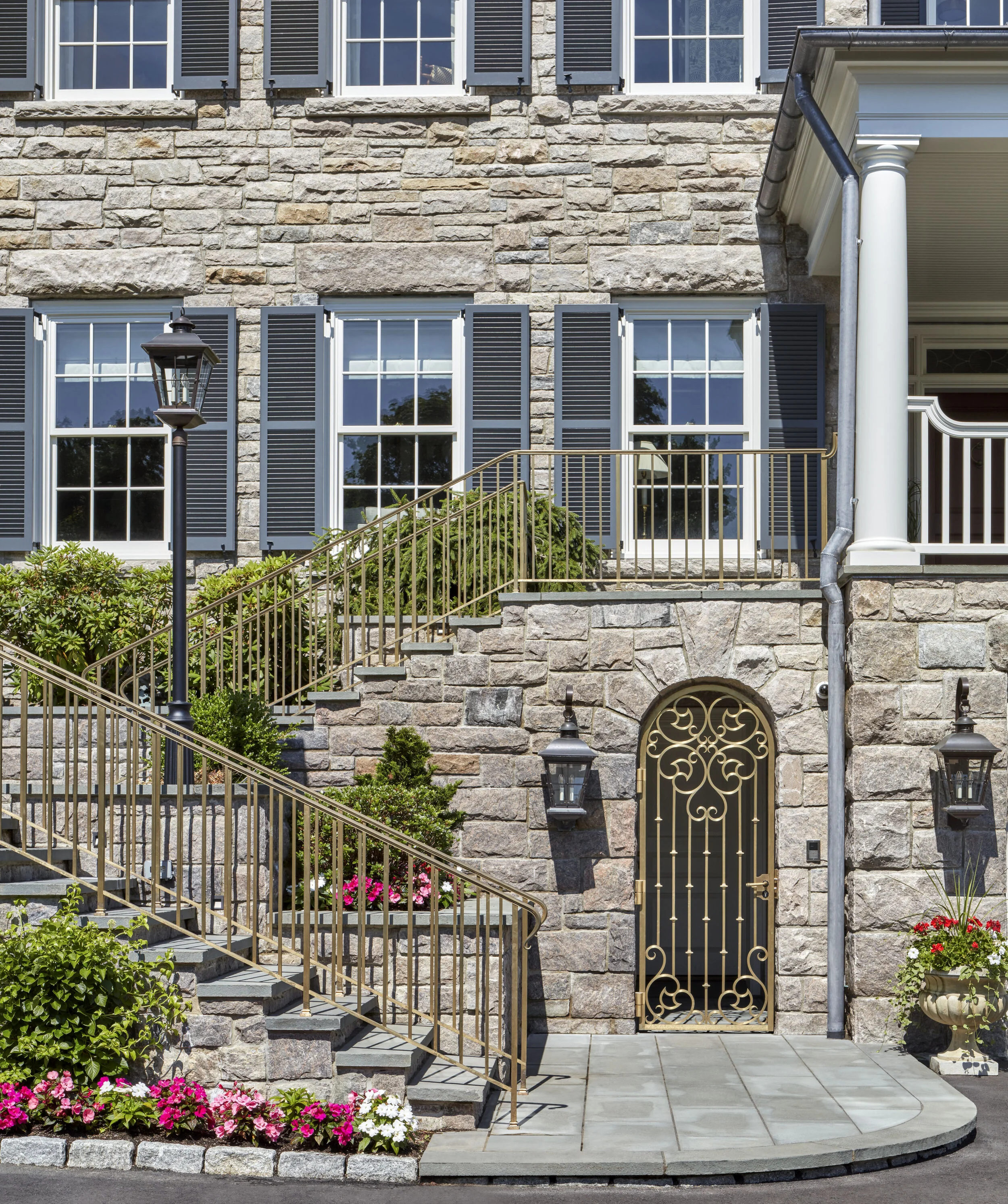 Georgian colonial home in Greenwich CT, double entry gate