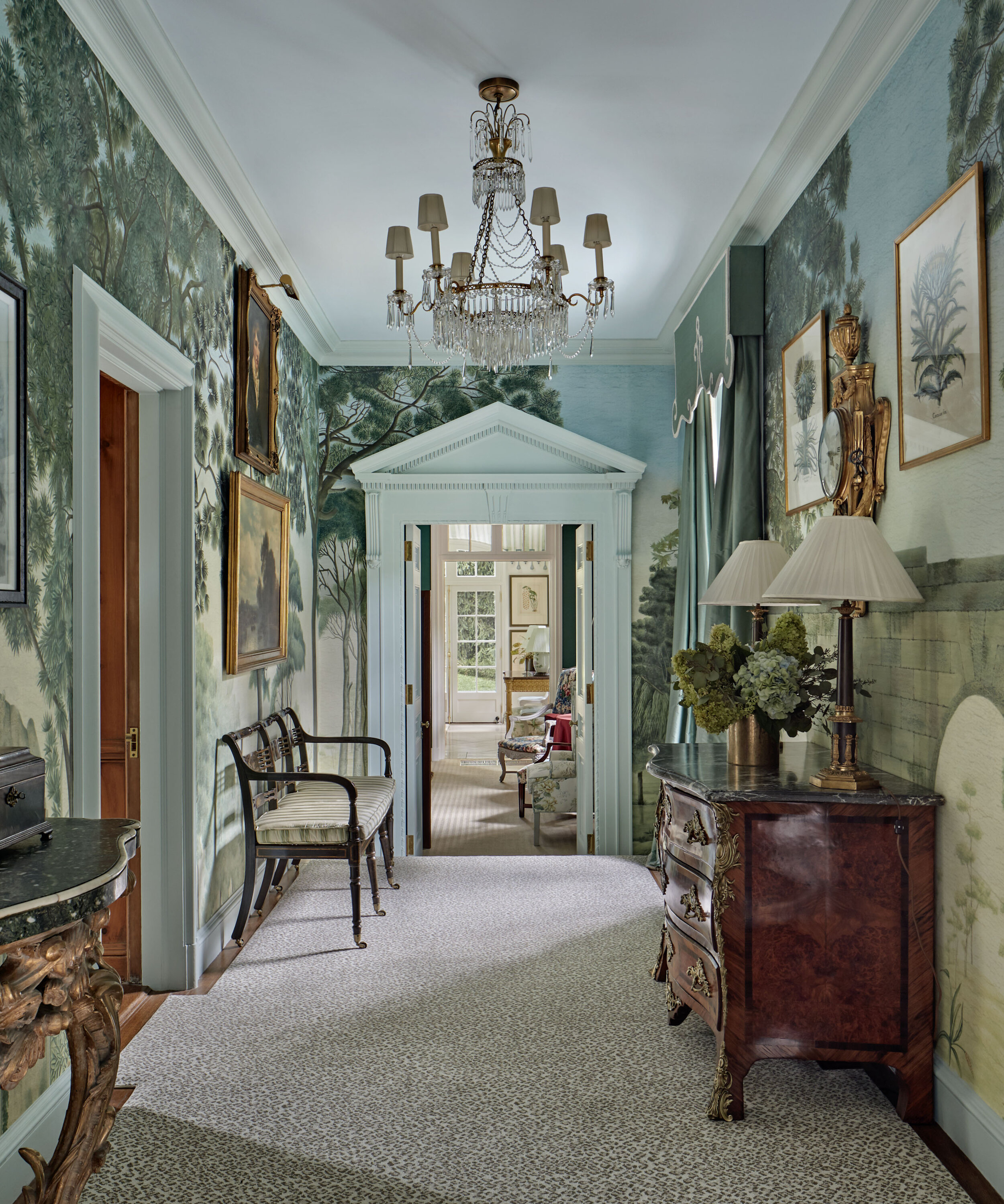 Georgian home in Greenwich CT, entry foyer marble floor detail