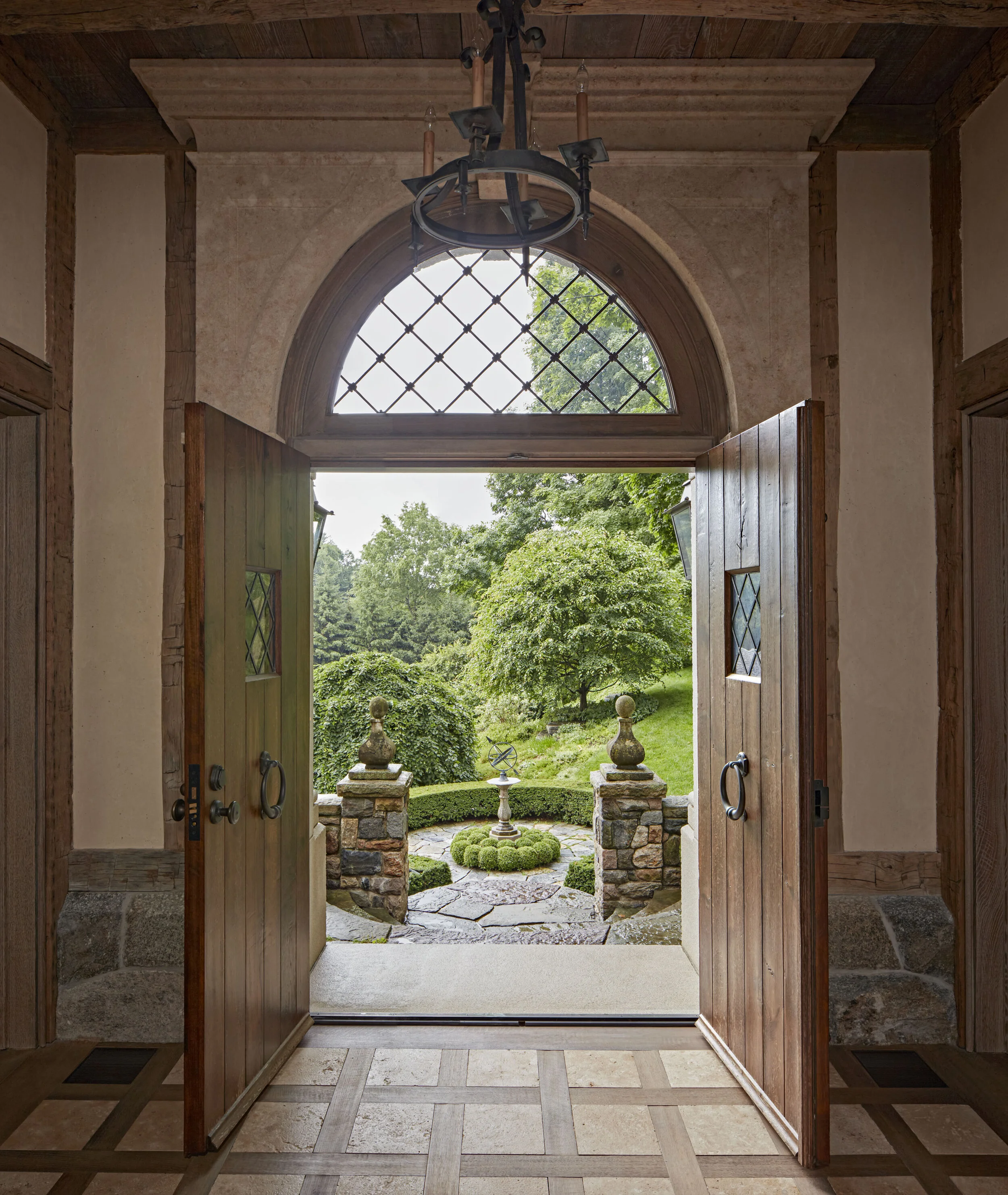 Shingle style home in Greenwich CT, entry front door detail