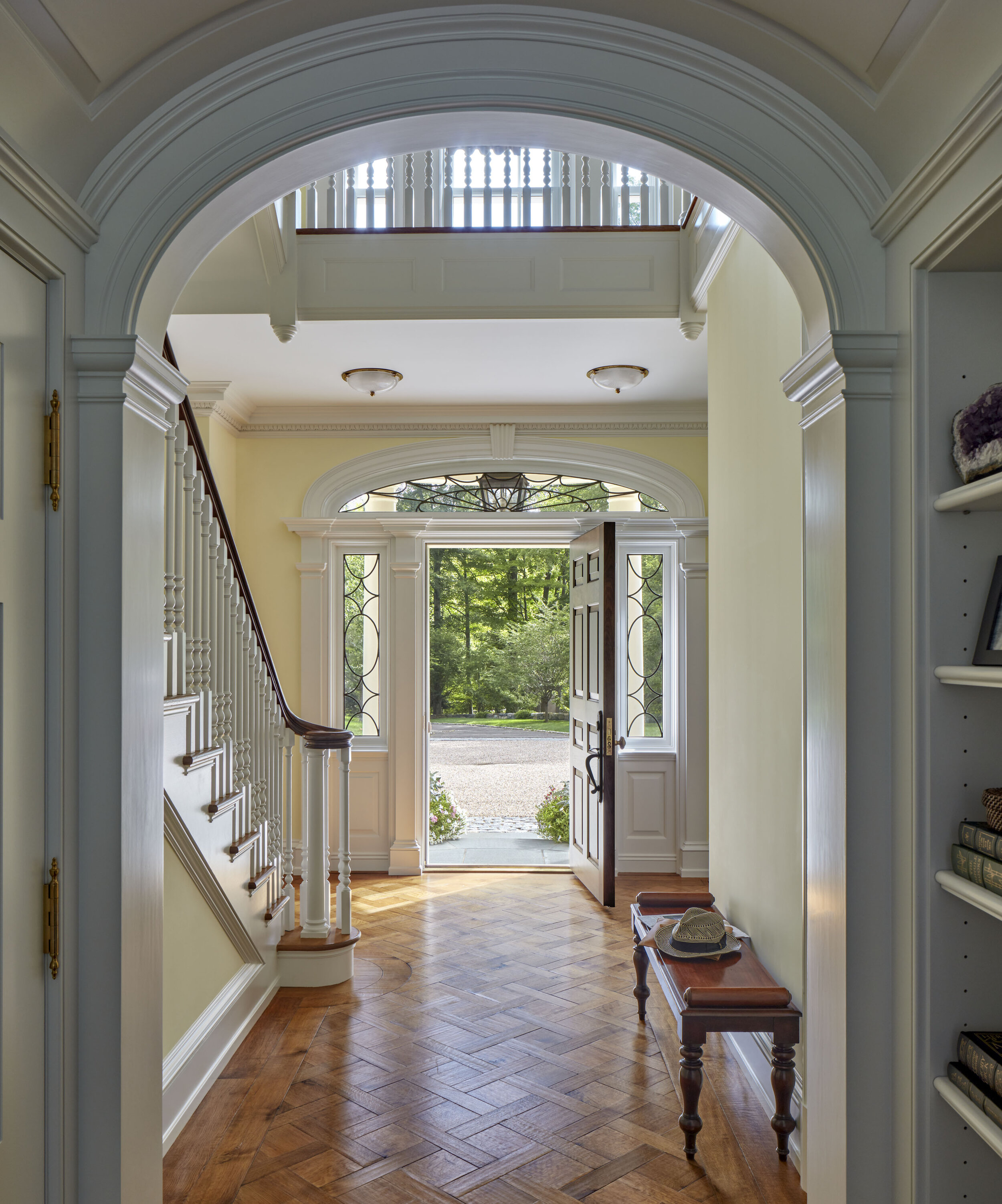 Colonial home in Greenwich CT, entry palladian window detail
