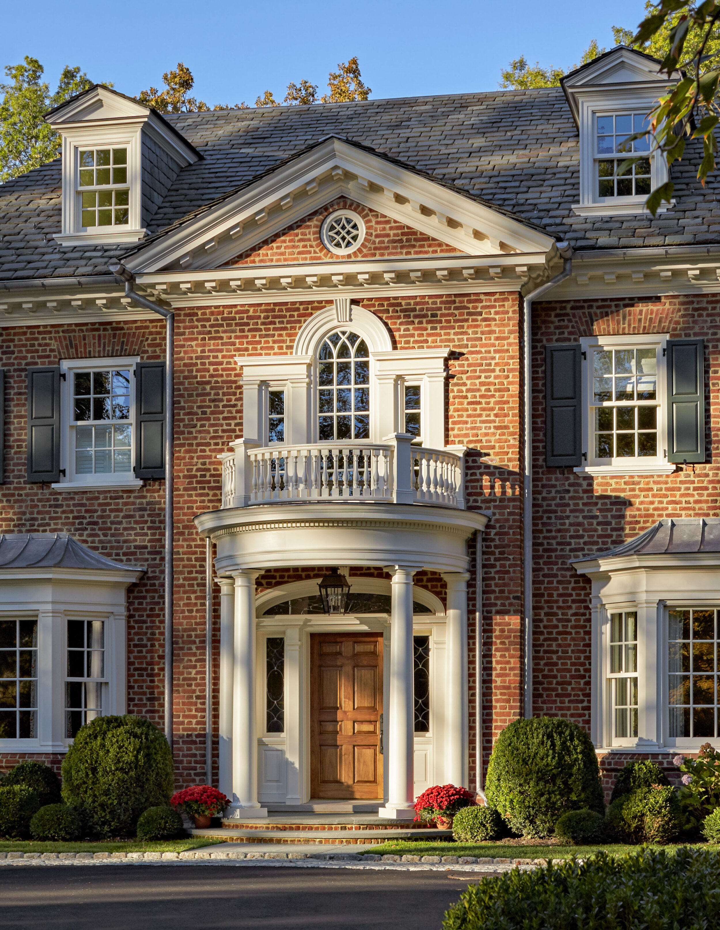 Tudor home in Greenwich CT, entry foyer dark wood detail