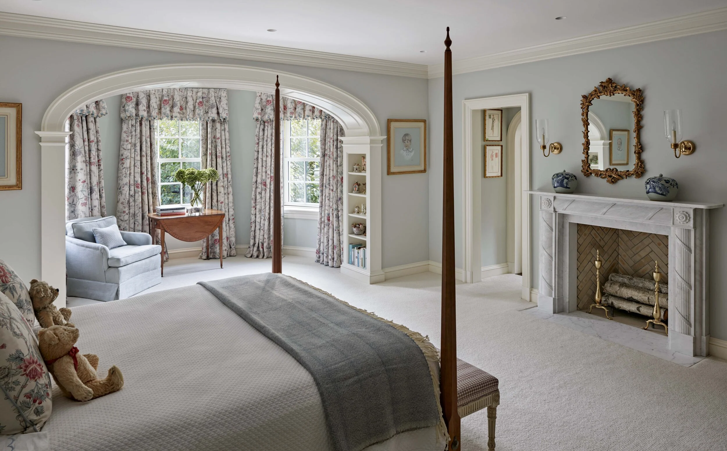 Georgian home in Greenwich CT, bedroom coffered ceiling