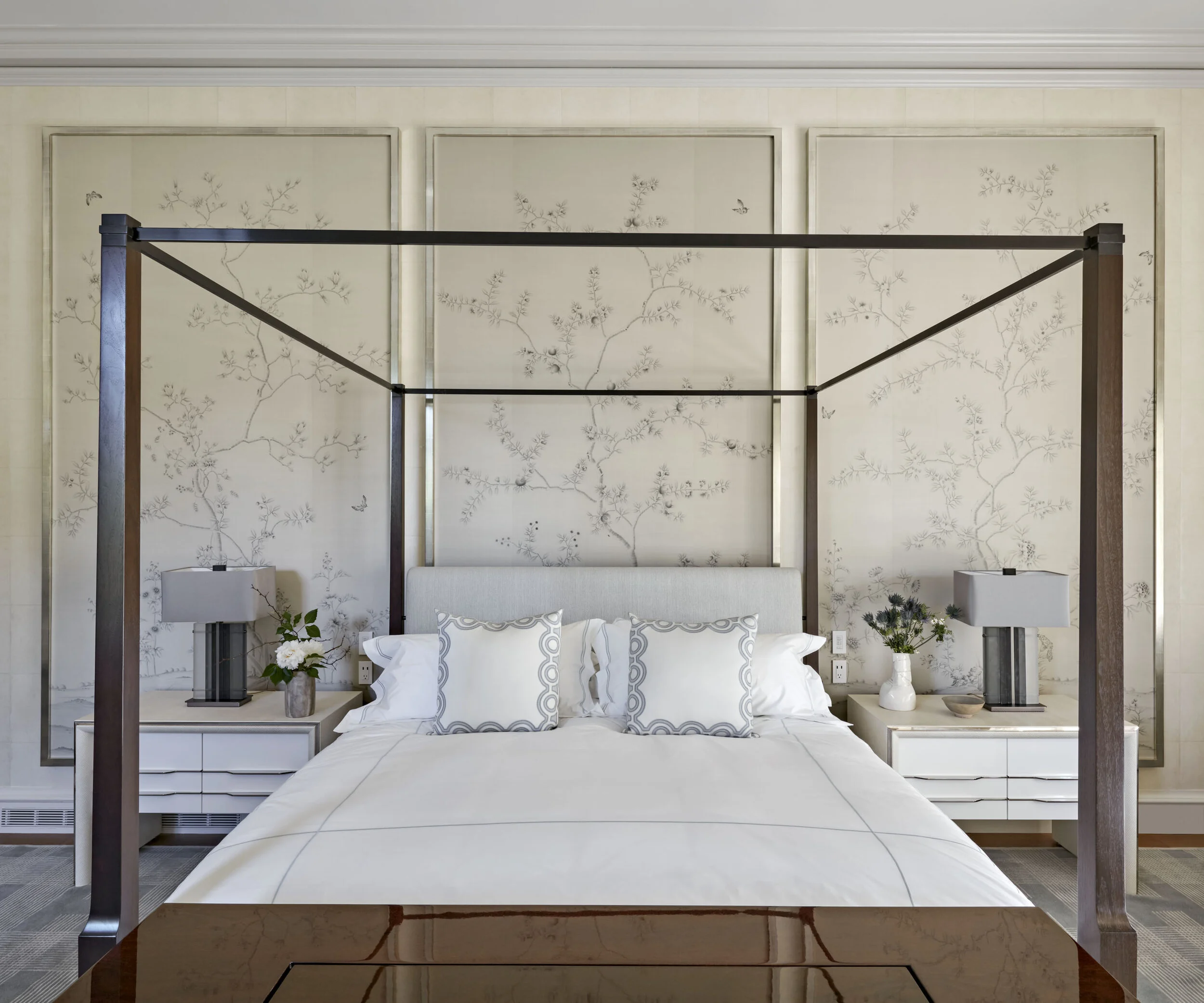 Georgian home in Greenwich CT, master bedroom with fireplace