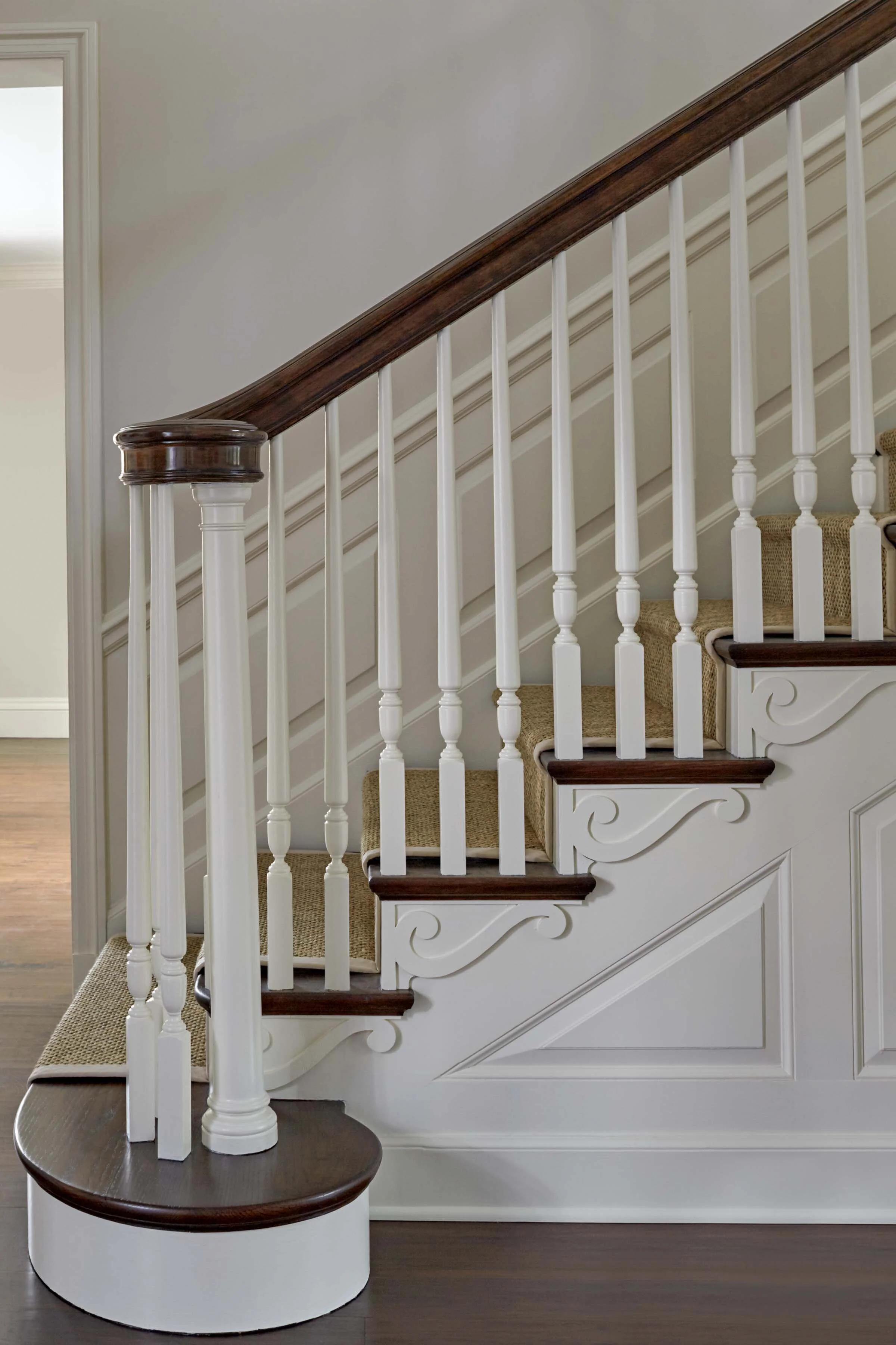 Georgian home in Greenwich CT, staircase iron balusters