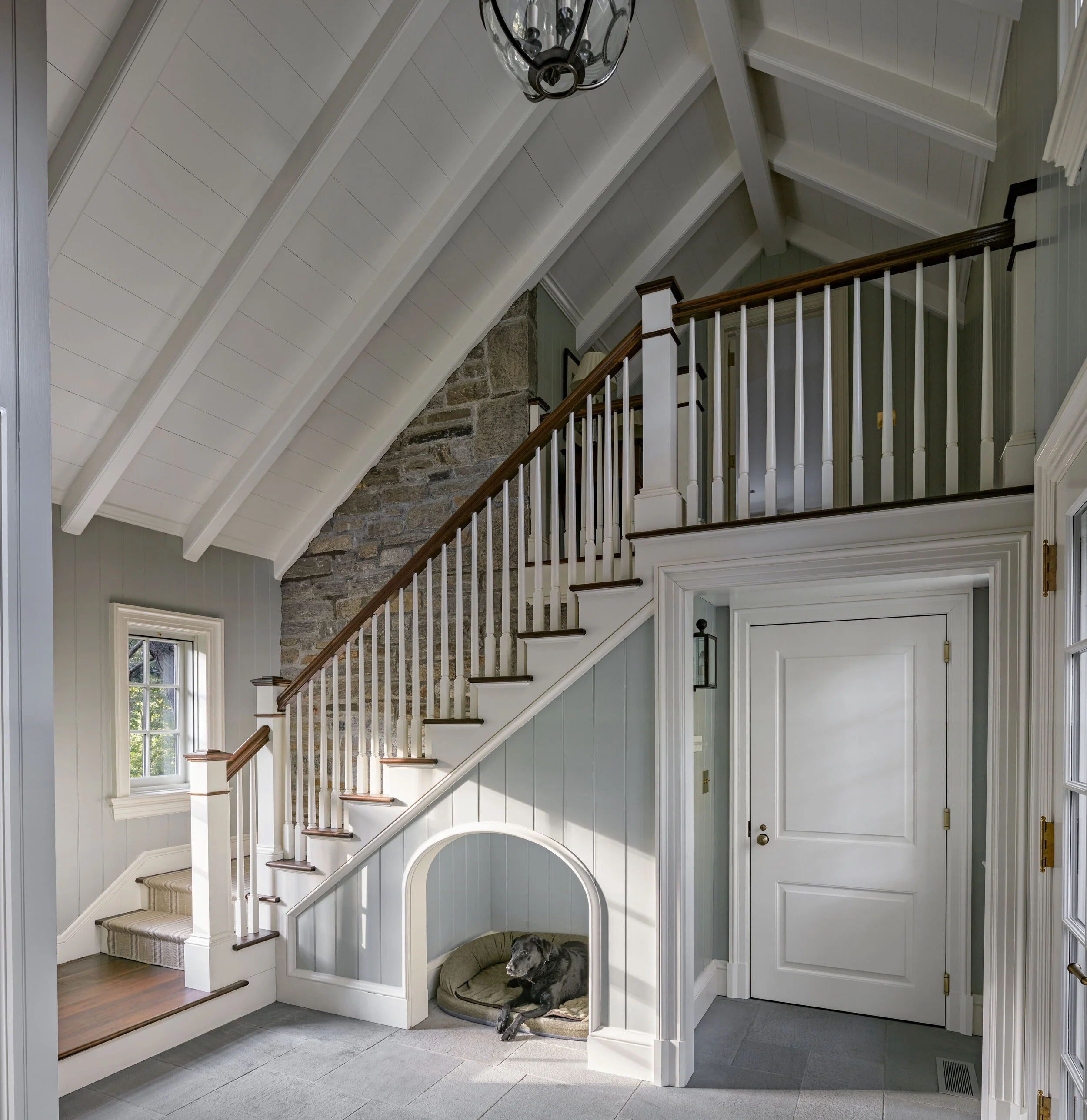 Georgian home in Greenwich CT, staircase iron balusters detail