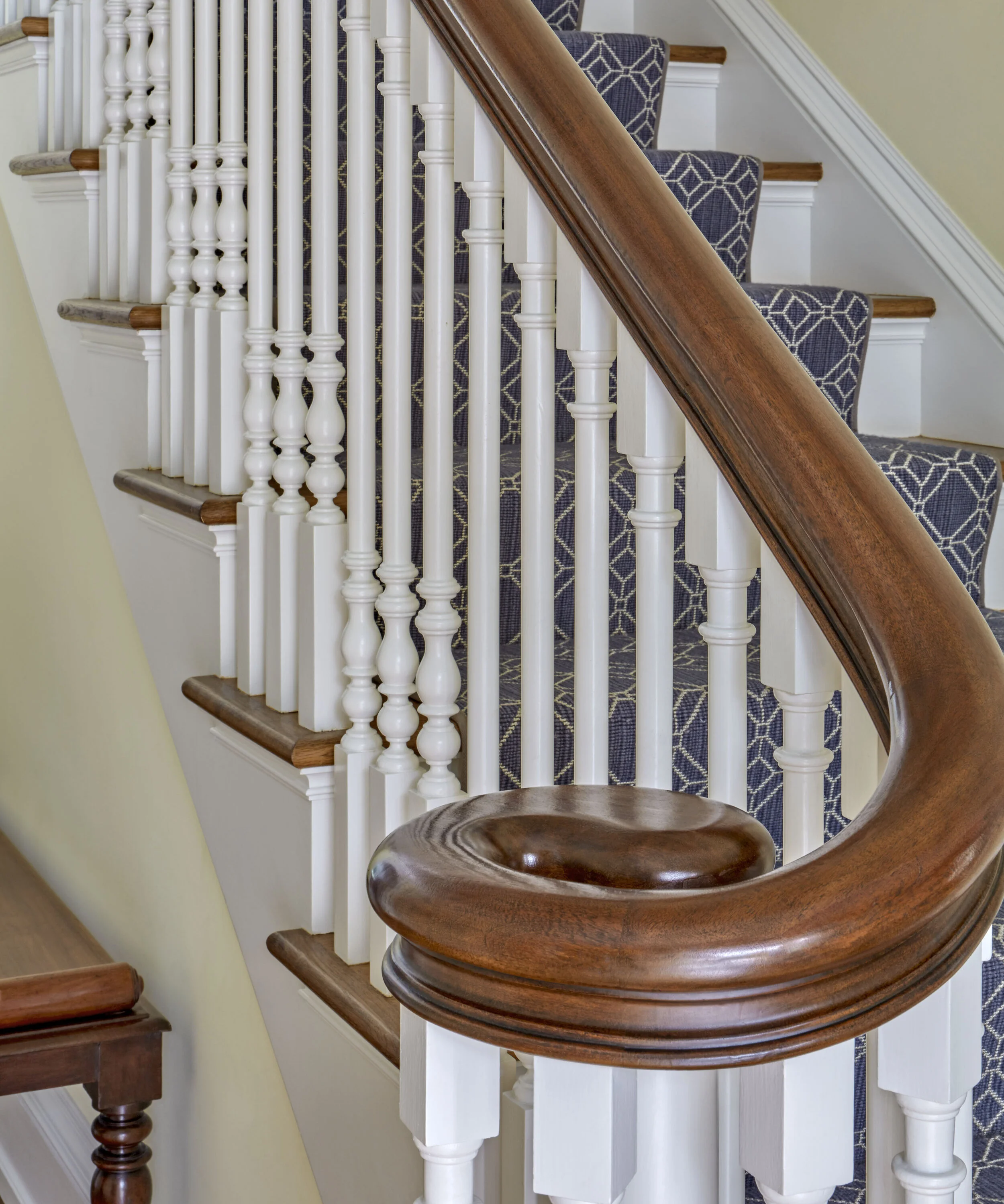 Colonial home in Greenwich CT, staircase turned balusters detail