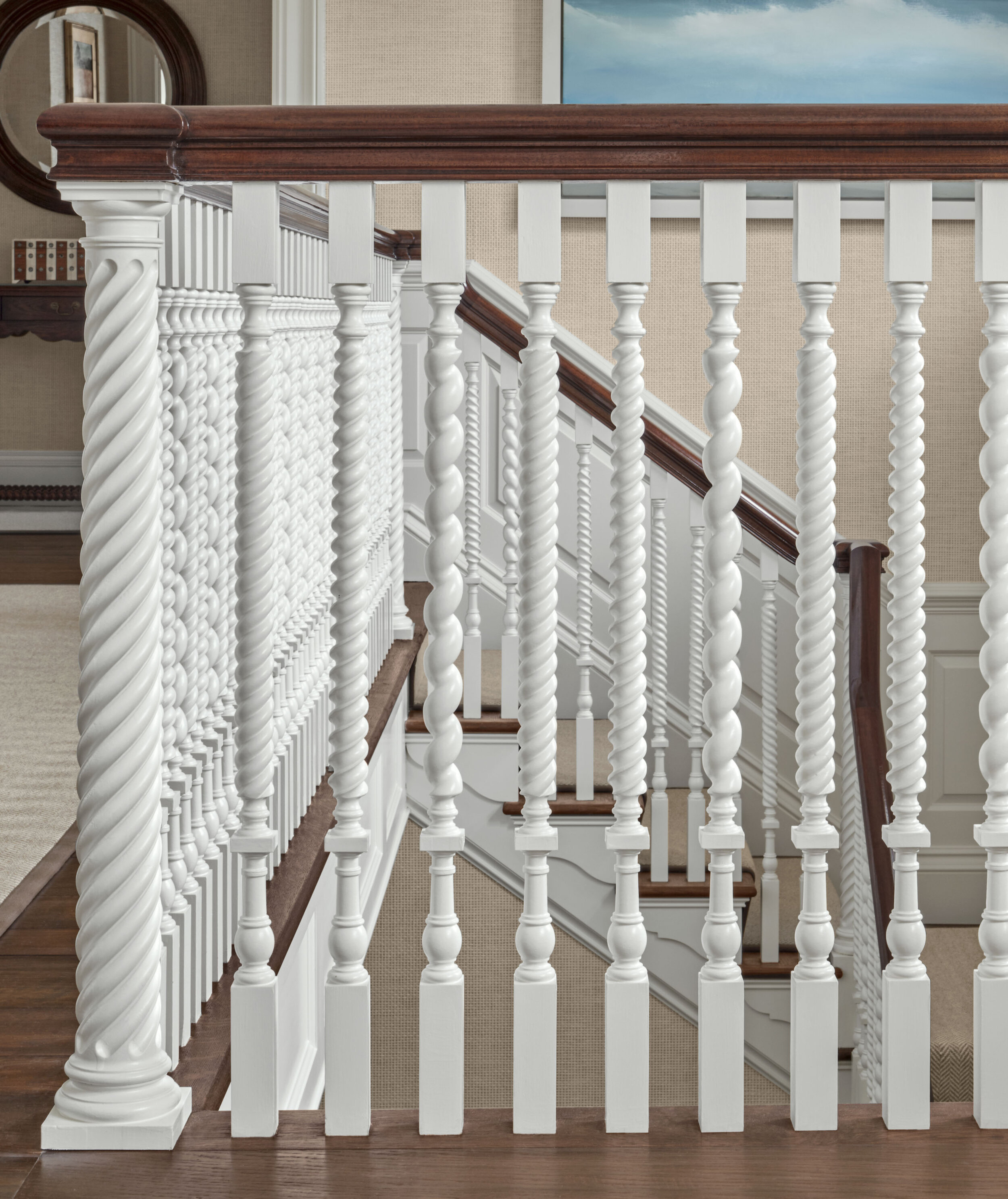Georgian colonial home in Greenwich CT, staircase newel post
