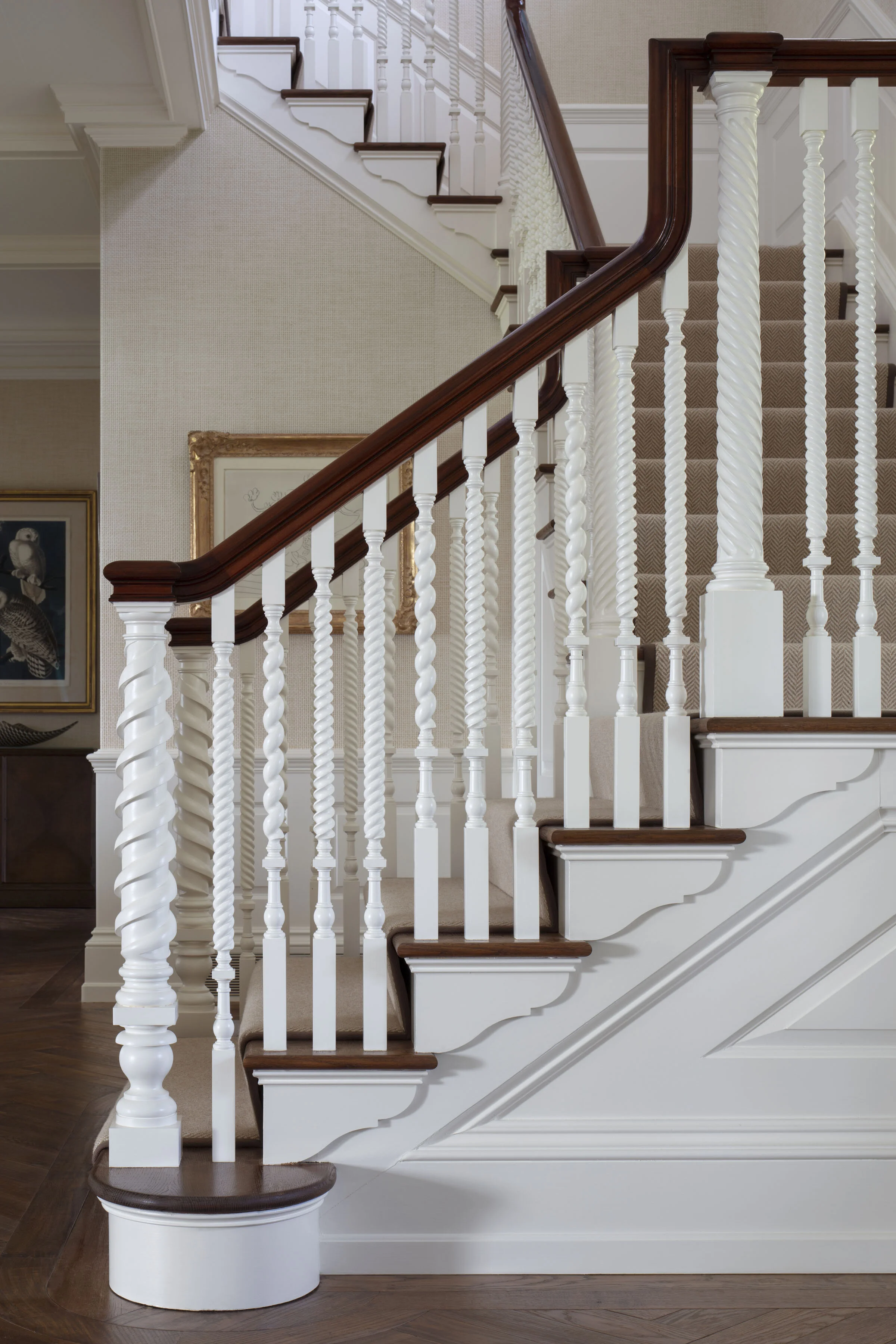 Georgian colonial home in Greenwich CT, staircase newel post detail