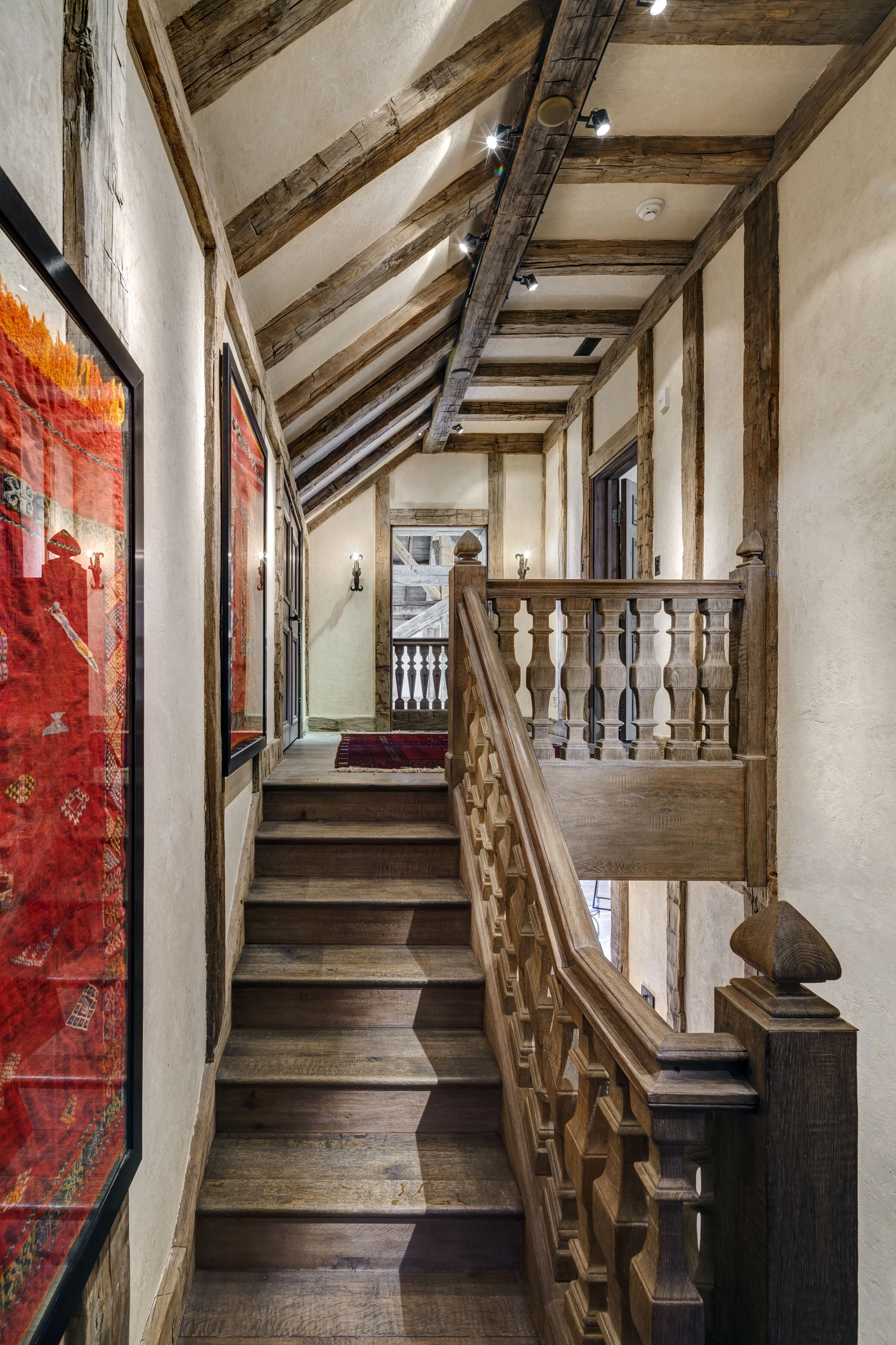 Shingle style home in Greenwich CT, staircase painted risers