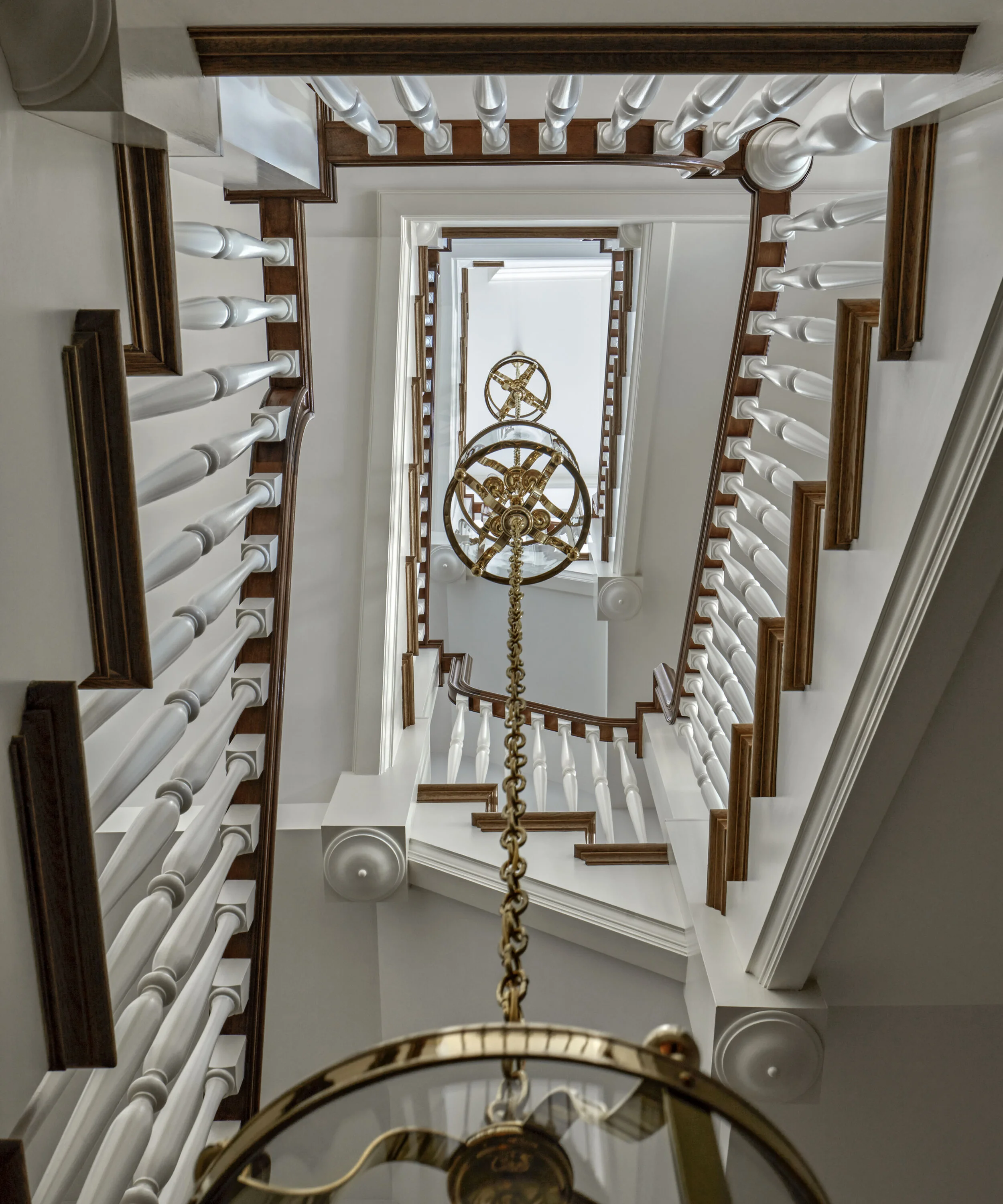 Tudor home in Greenwich CT, staircase carved rail