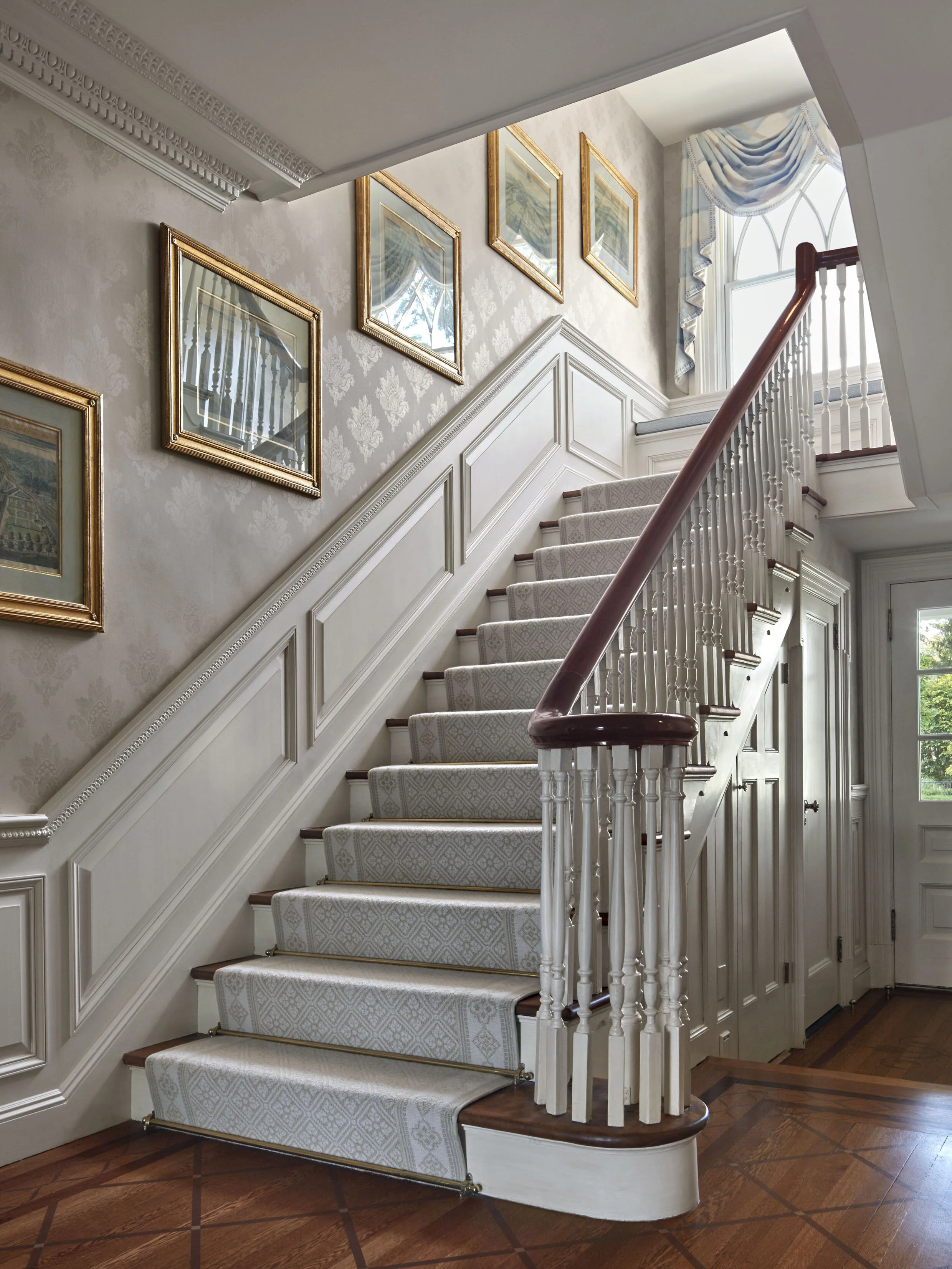 Colonial home in Greenwich CT, open riser staircase